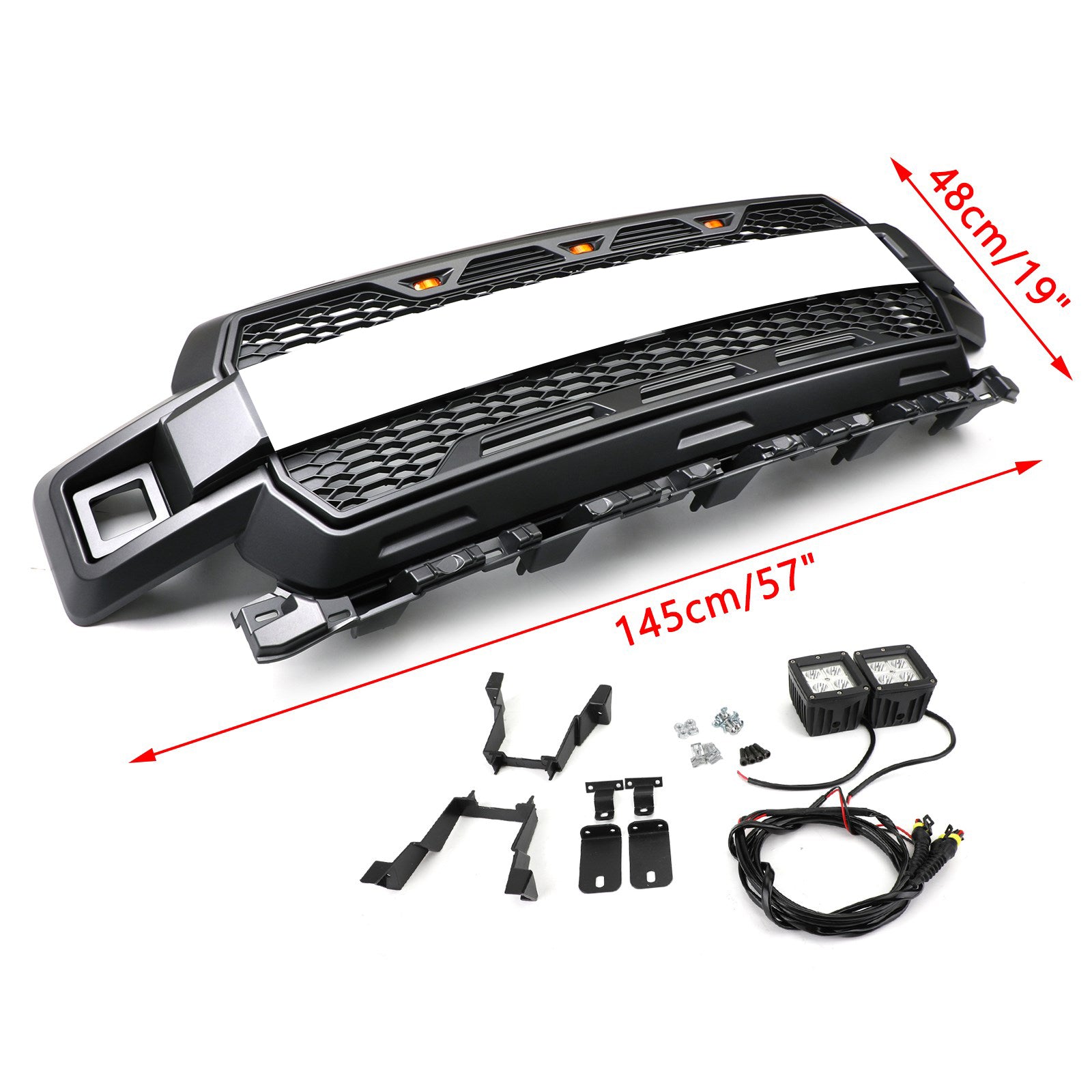 PALASER F150 2018-2020 Raptor Style Honeycomb Grill With Amber LED Grille Replacement Kit - Image 7