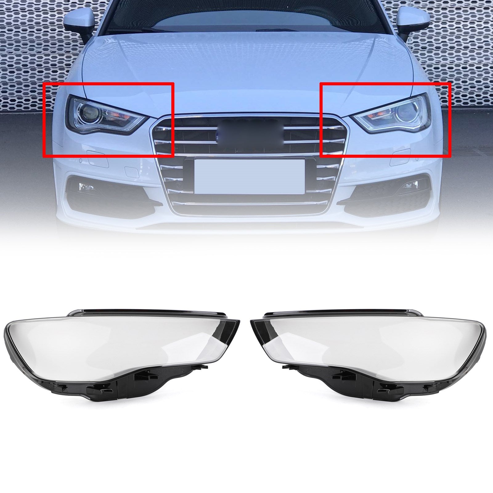 PALASER 2013-2016 Audi A3 8V0941004 8V0941003 Left&right Headlight Cover Headlamp Lens Clear