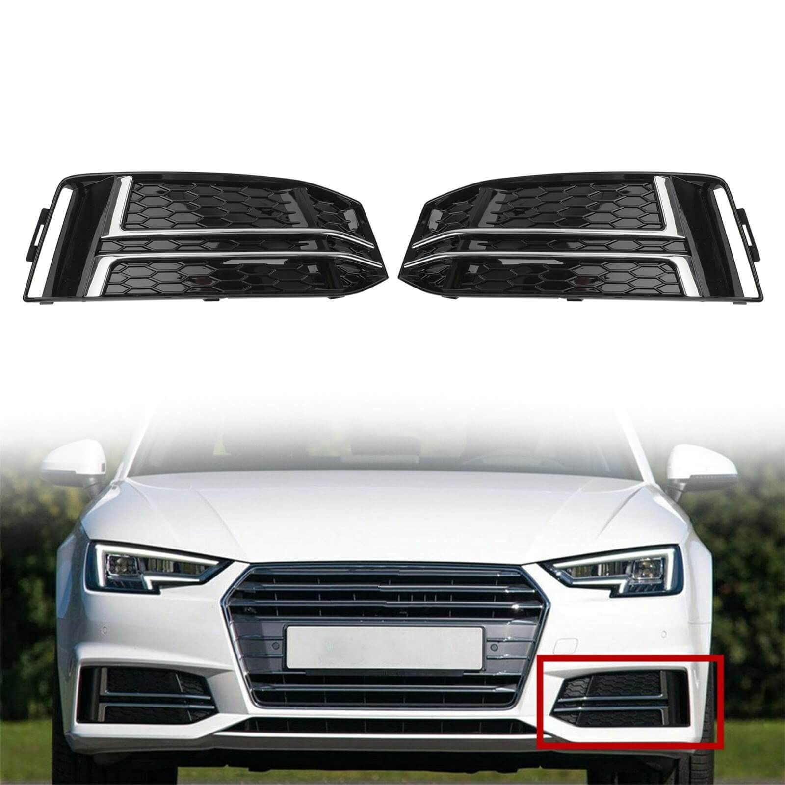PALASER Pair Front Fog Light Cover For 2016-2018 Audi A4 B9 S-line Bumper Grille