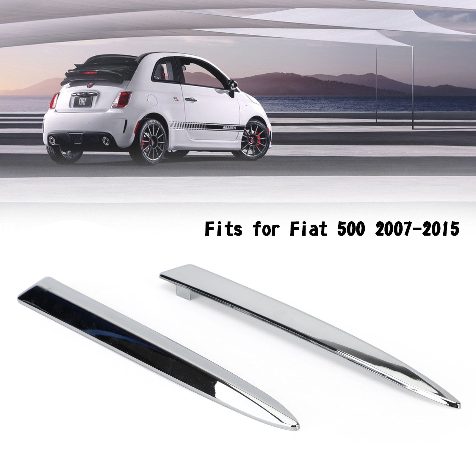 PALASER Pair Chrome Front Bumper Upper Grill Moulding Trim For Fiat 500 2007-2015 - Image 4