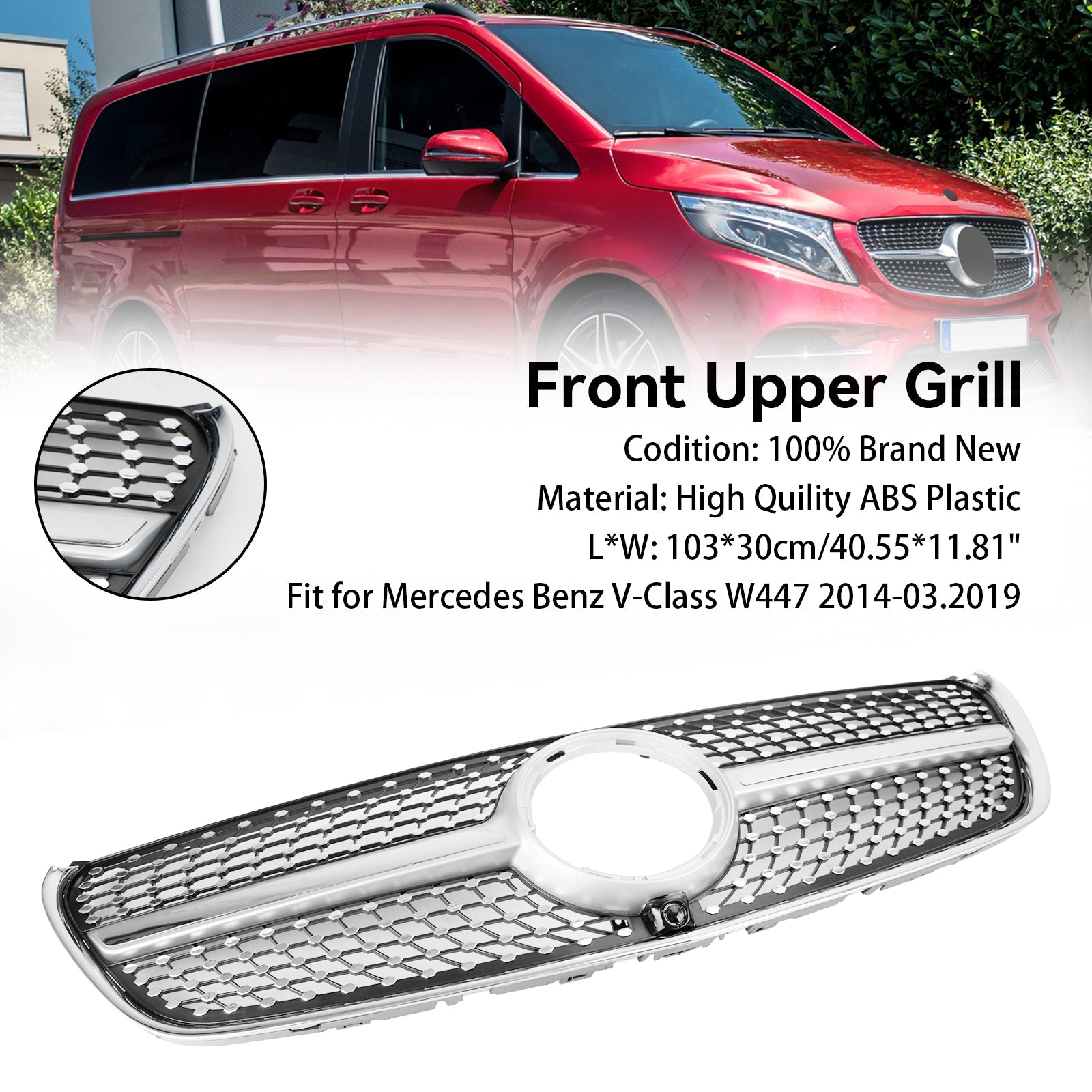 PALASER 2014-03.2019 Benz W447 V-class Diamond Front Upper Grille Grill - Image 12