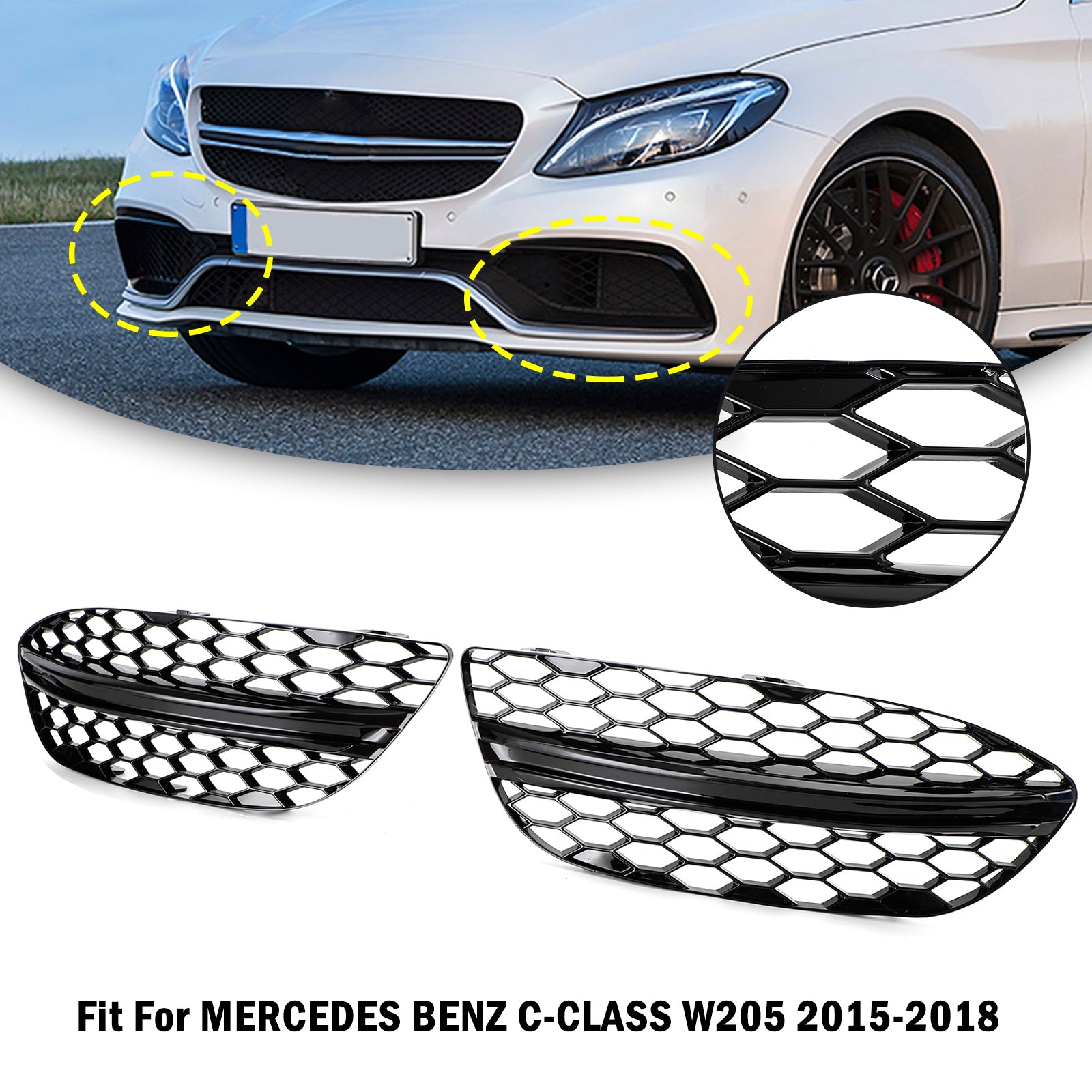 PALASER C-class W205 2015-2018 Base Sedan Mesh Front Fog Light Cover 2058850723 2058851123 - Image 8