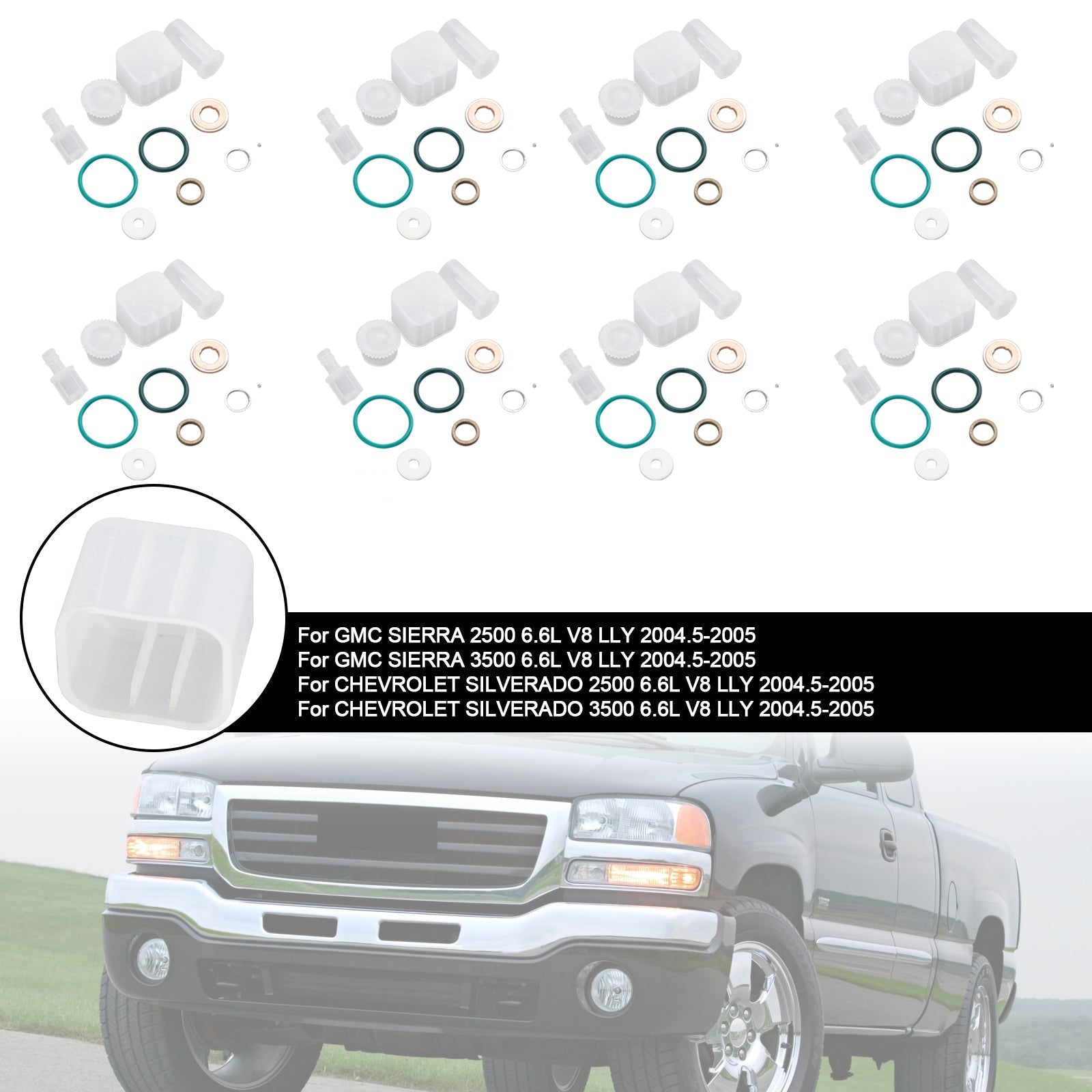 PALASER 2004.5-2005 GMC Sierra 2500/3500 6.6L V8 Lly 8PCS Fuel Injector Repair Kit 0445120027 0986435504 97303657 - Image 5