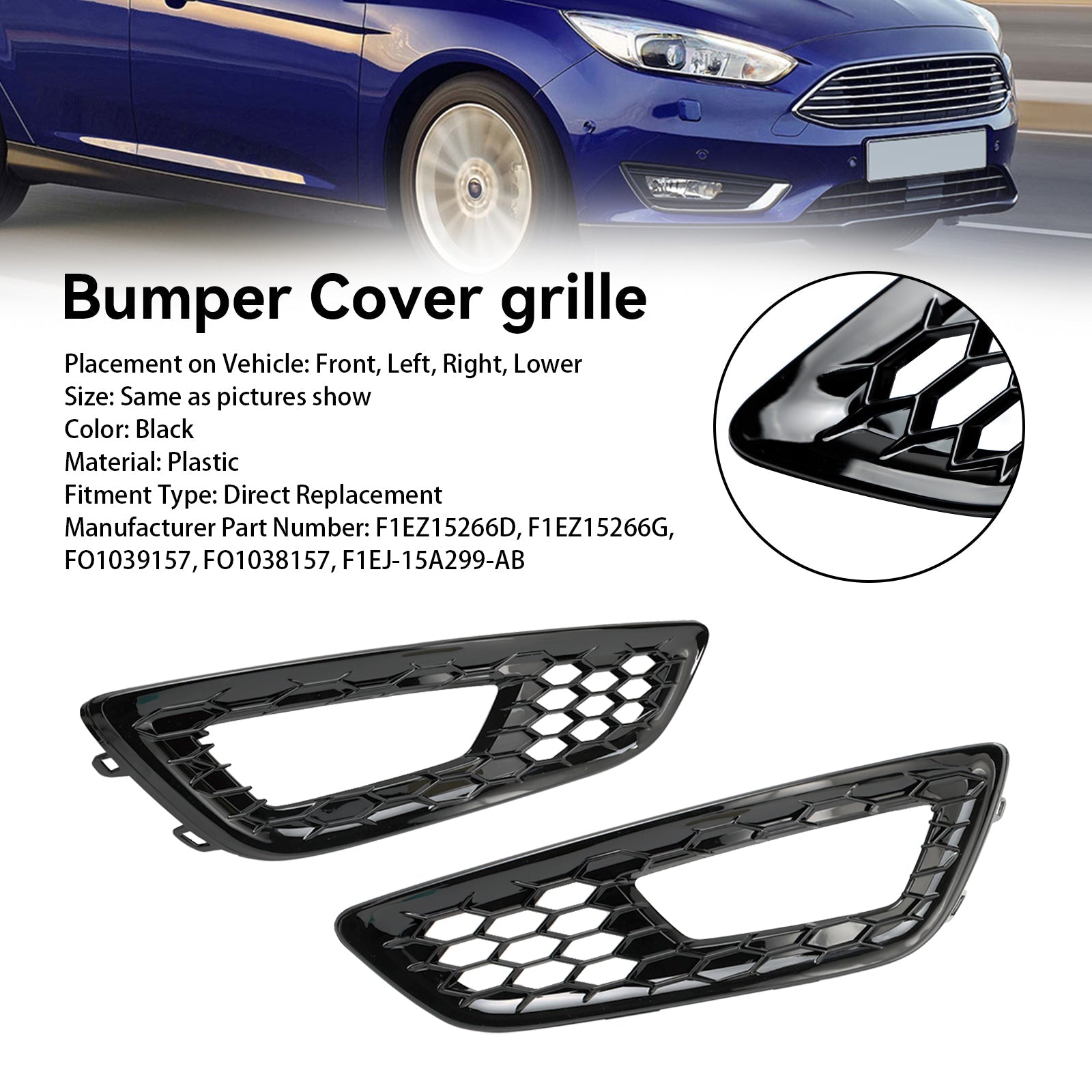 PALASER 2015-2018 Ford Focus 2PCS Front Bumper Fog Light Lamp Cover Bezel Grille F1EZ15266D F1EZ15266G - Image 10