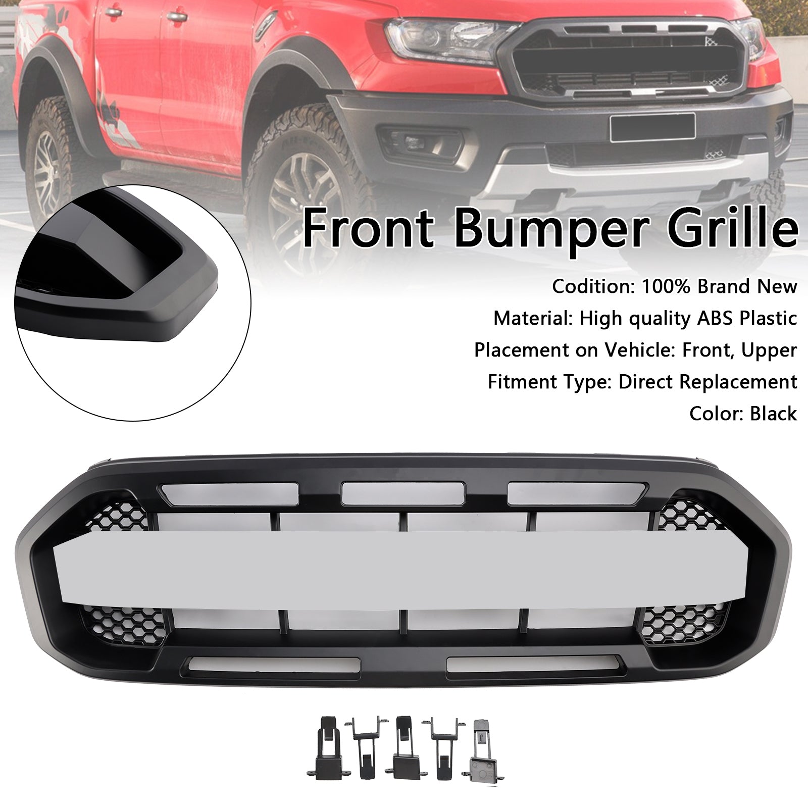 PALASER Ford Ranger 2019-2023 Raptor Style Front Bumper Grille Grill Black