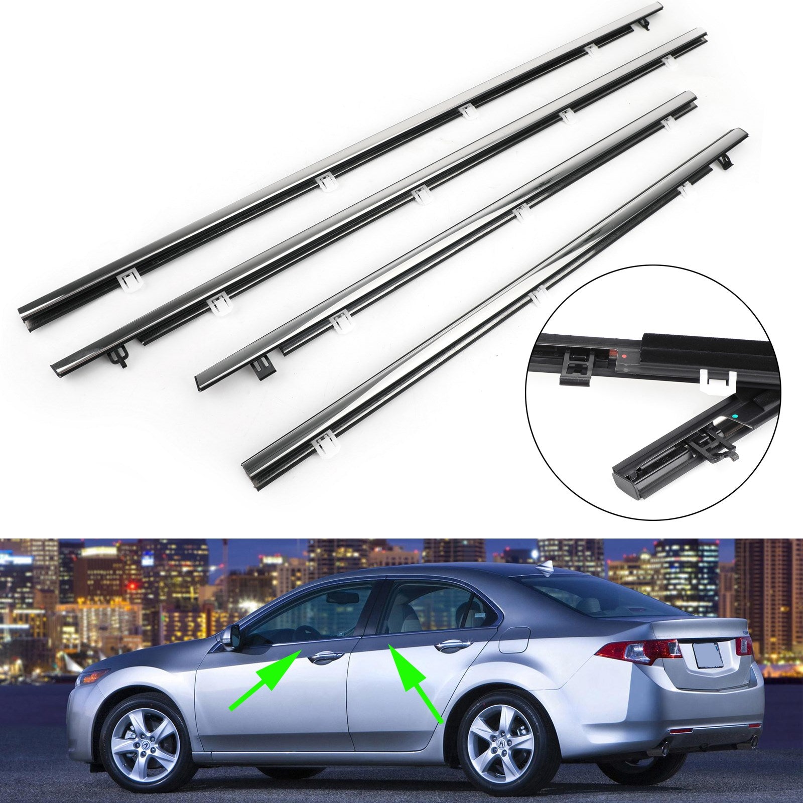 PALASER 4x Car Outside Window Weatherstrip Seal Belt Moulding For Acura Tsx 2009-2014 - Image 3