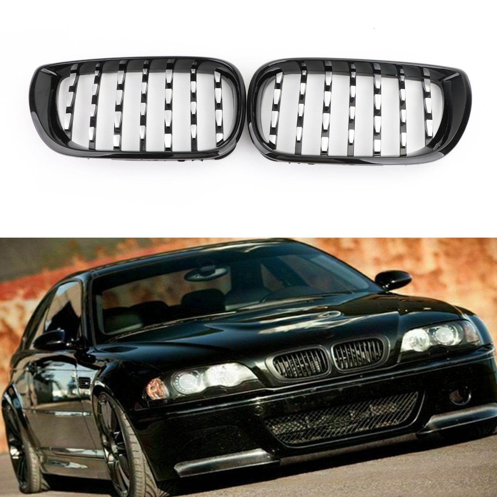 PALASER Black & Chrome Diamond Grille For 2002-2005 BMW E46 Saloon/touring Facelift 4Dr