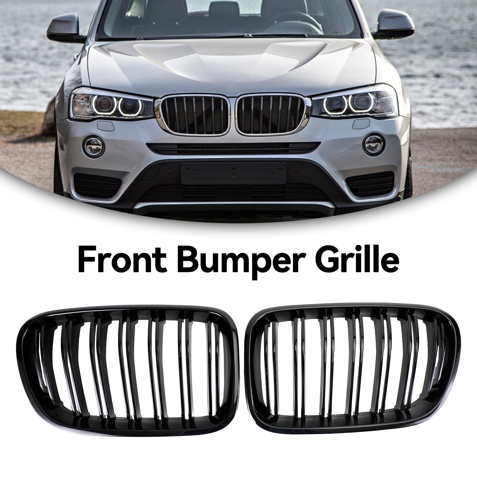 PALASER 2010-2014 BMW X3 F25 Pre-facelift Gloss Black Front Bumper Kidney Grill 51712297589 51117210725 - Image 2