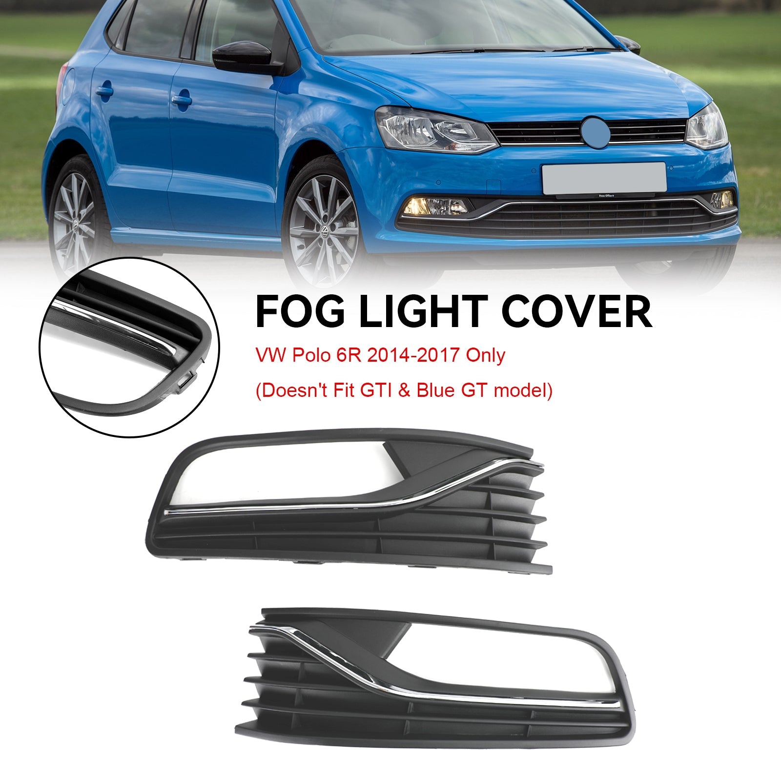 PALASER 2014-2017 Vw Polo 6R Pair Front Bumper Fog Light Cover Grill 56C0853665J 6C0853666J - Image 9