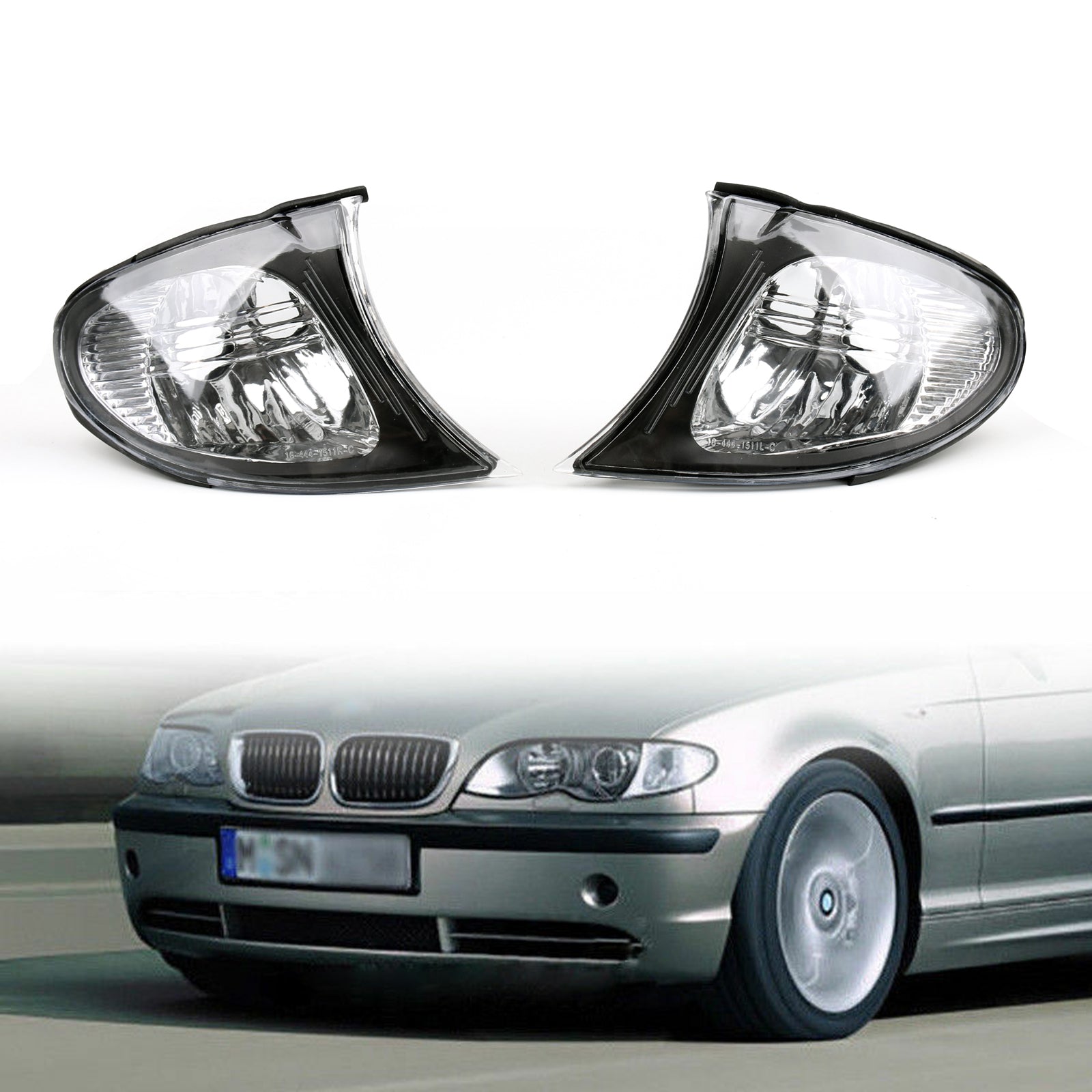 PALASER 02-05 BMW E46 3-Series 4Dr Euro Corner Lights - Crystal Clear W/ Smoke Trim Fit