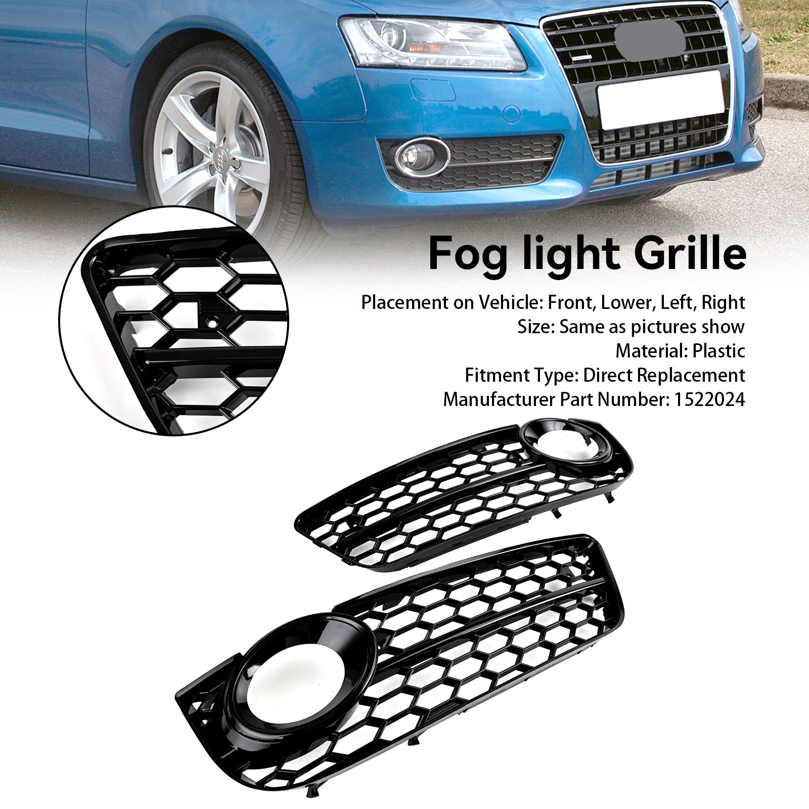 PALASER 2007-2011 Audi A5 Standart Style Pair Honeycomb Front Fog Lamp Cover Grill 1522024 - Image 4