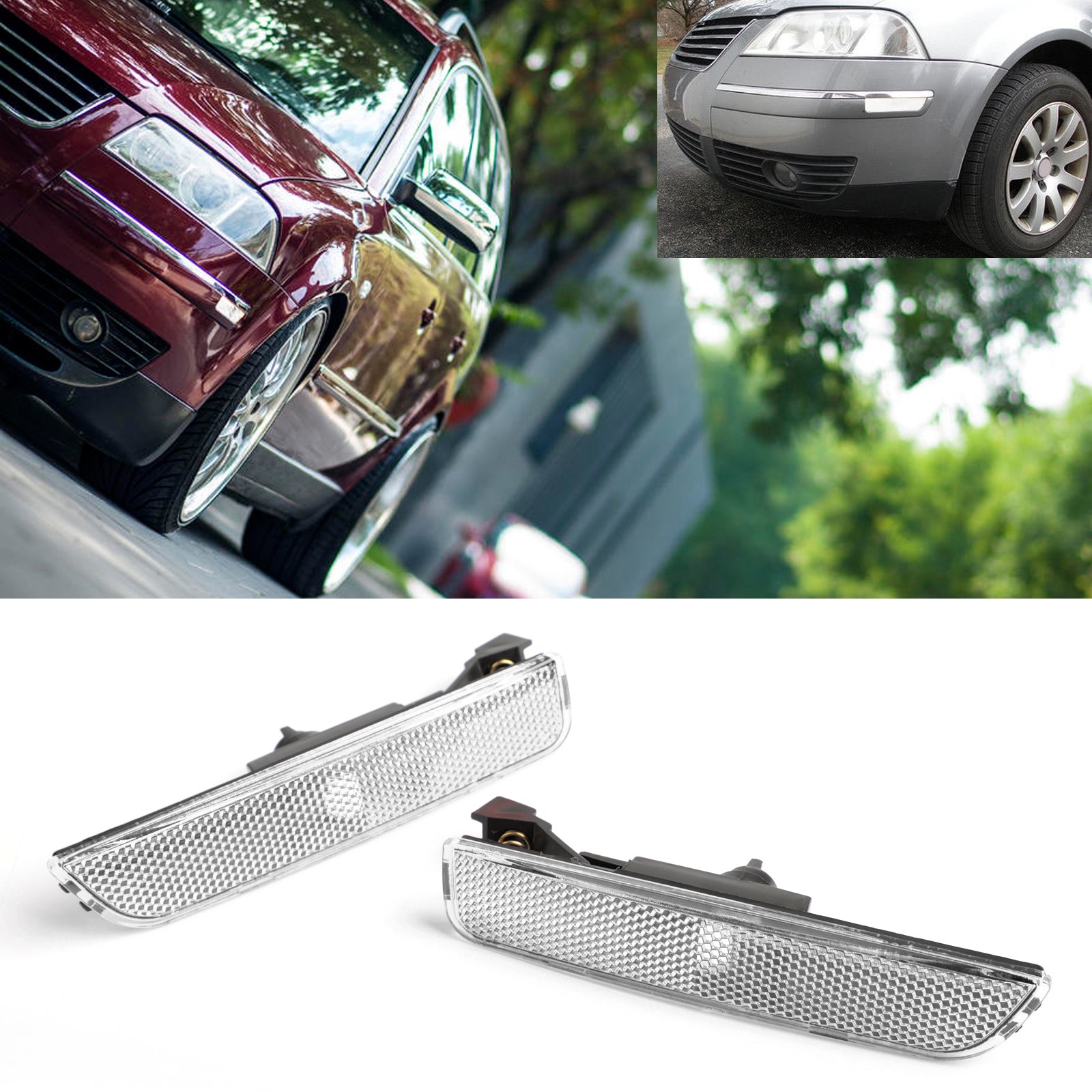 PALASER 2001-2005 Vw Passat B5.5 Pair White Front Bumper Side Marker Lights - Image 3