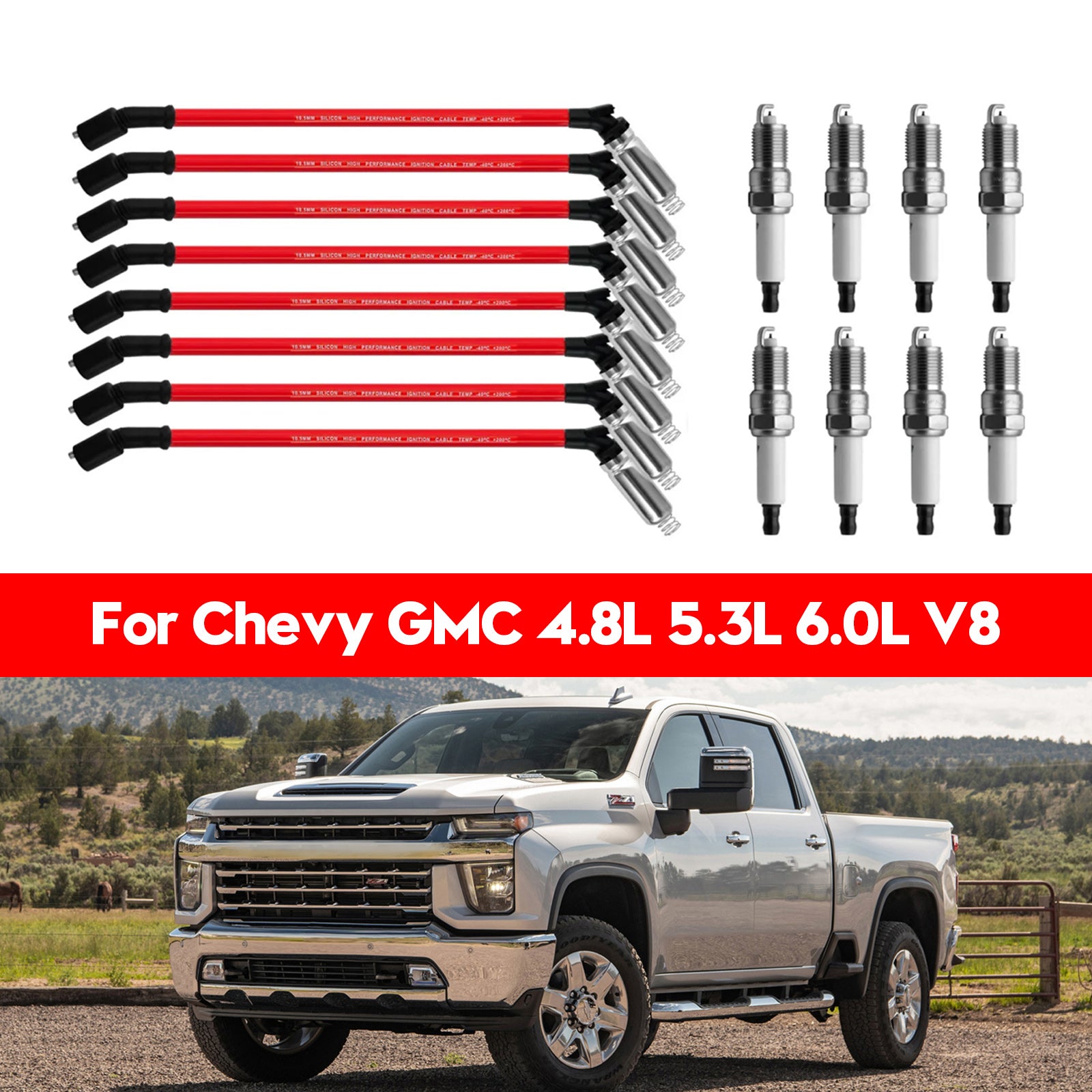 PALASER 2005 Chevrolet Corvette 6.0L V8 8x Spark Plugs +wires 10.5mm Set 19299585 41962 - Image 3