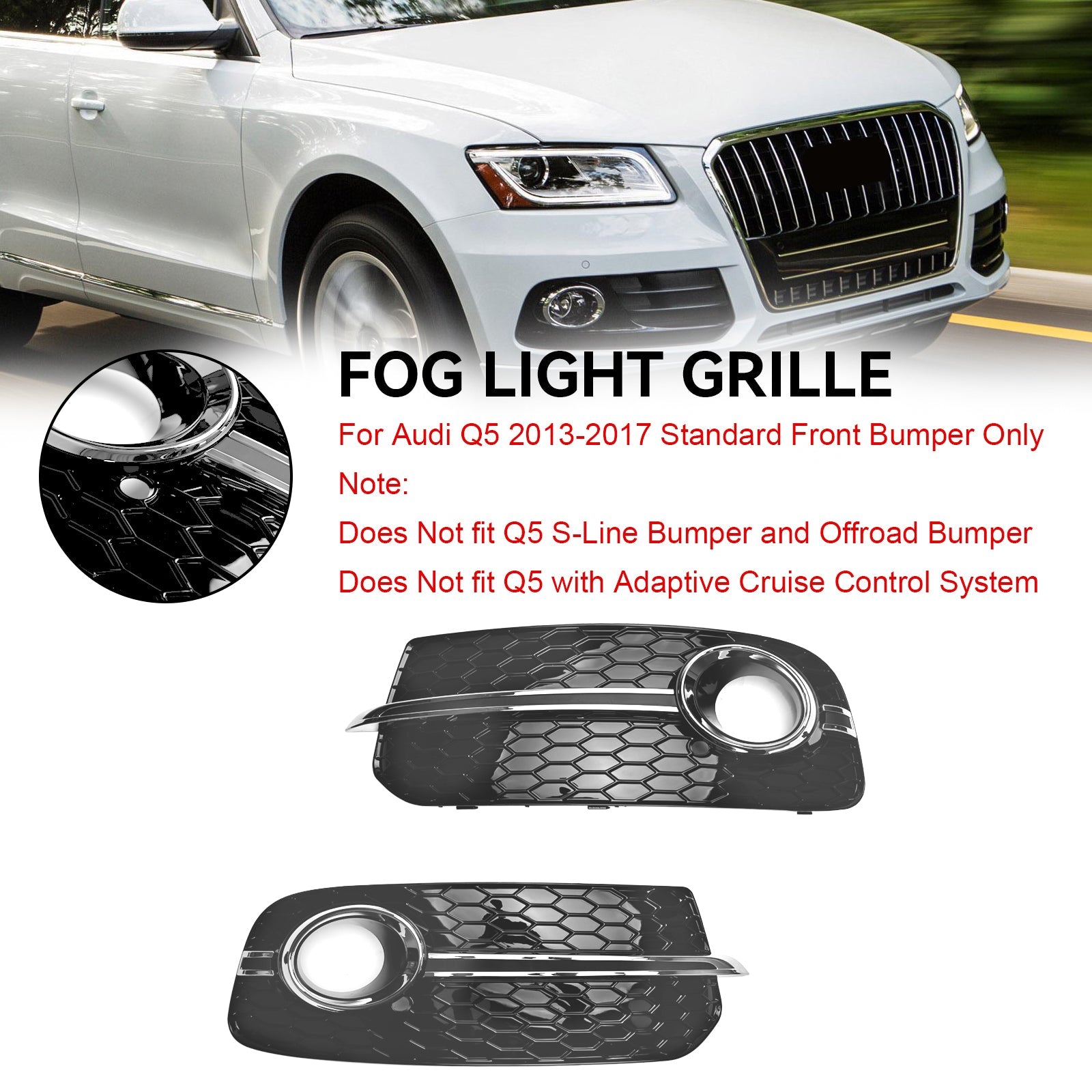 PALASER 2013-2017 Audi Q5 Standard Version Front Bumper Fog Light Grille Grill 8R0807681M 8R0807682J - Image 9