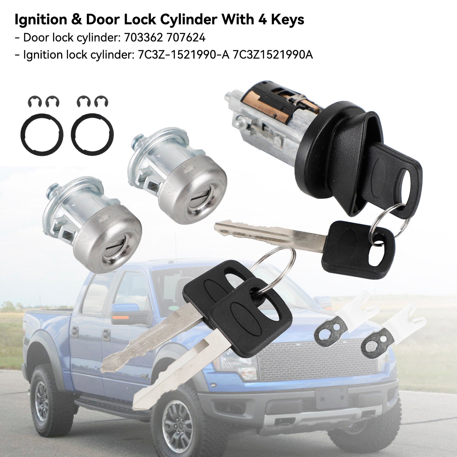 PALASER 1998-2001 Ford Explorer Ignition & Door Lock Cylinder With 4 Keys 703362 7C3Z-1521990-A - Image 7