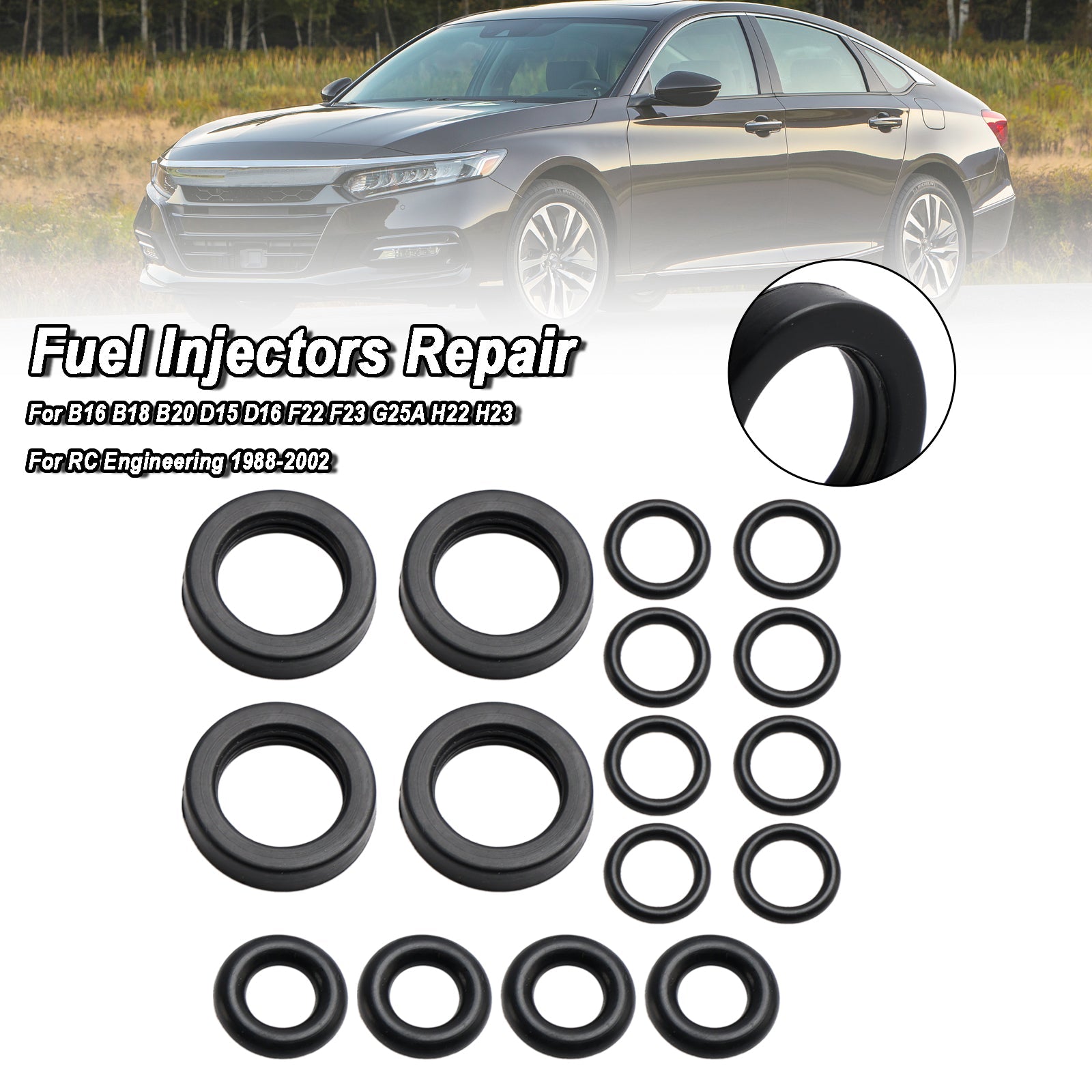 PALASER Honda Accord Crx Civic Delsol Prelude 4Pcs Fuel Injector Seal O-ring Kit BK14H - Image 2