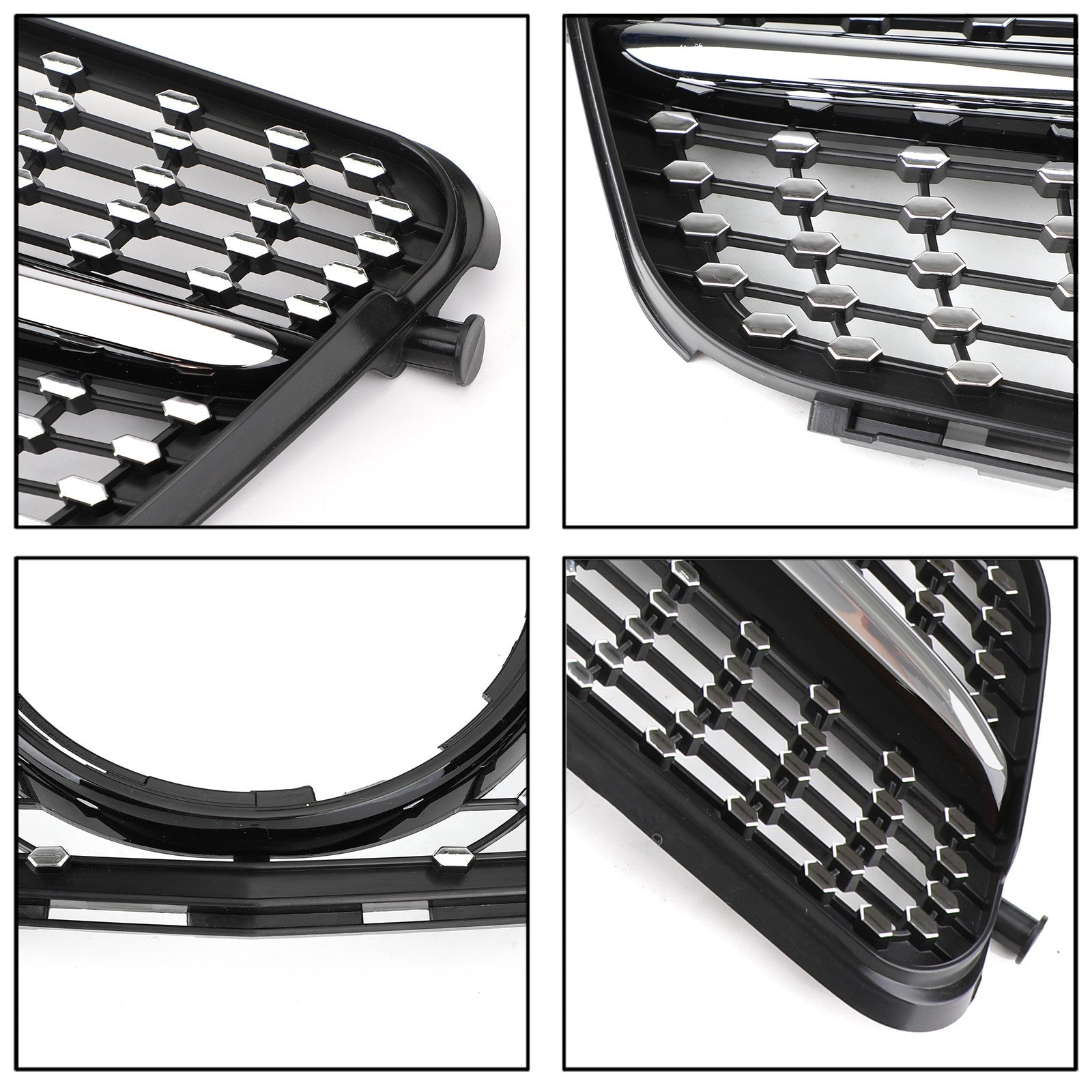 PALASER 2008-2014 Benz W204 C200 C300 Diamond Black Chrome Front Grille Grill - Image 4