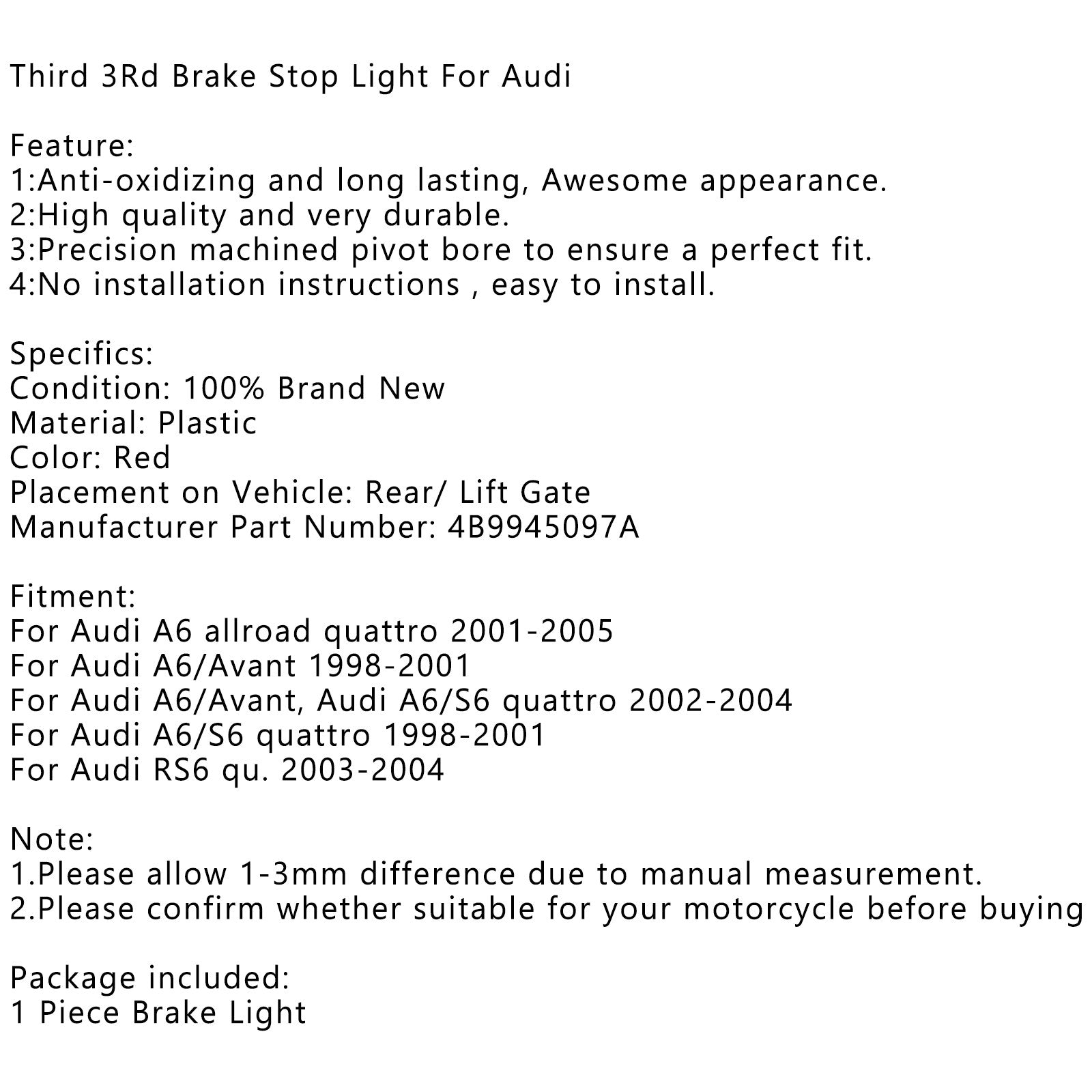 PALASER Third 3Rd Brake Stop Light For Audi A6 Allroad Quattro Wagon 4B9945097A - Image 10