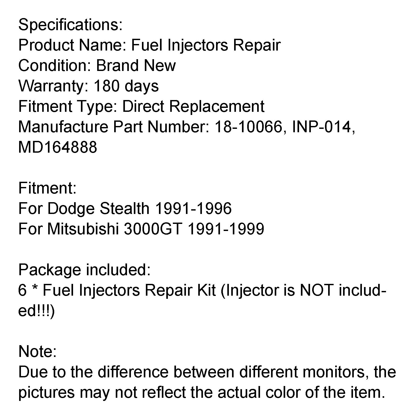 PALASER Dodge Stealth 1991-1996 6PCS Fuel Injectors Seal O-ring Kit 18-10066 INP-014 MD164888 - Image 12