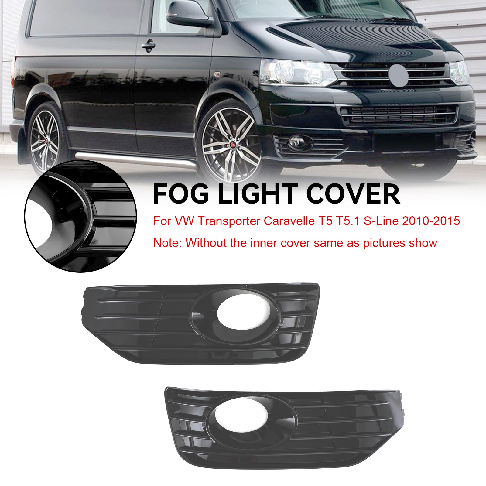 PALASER 2010-15 Vw Transporter Caravelle T5 T5.1 S-line Fog Lamp Light Cover Insert S-line Grill Gloss Black - Image 7