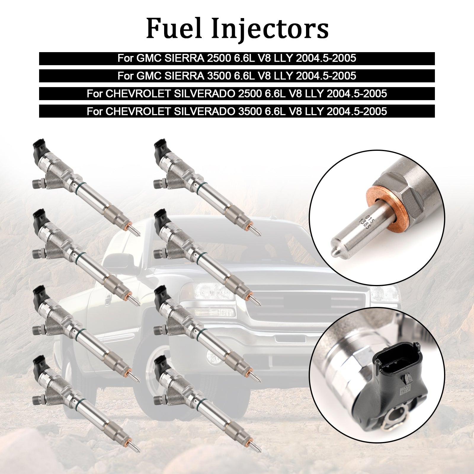 PALASER 2004.5-2005 GMC Sierra 2500/3500 6.6L V8 Lly 8PCS Fuel Injector 0986435504 97303657 0445120027 - Image 7