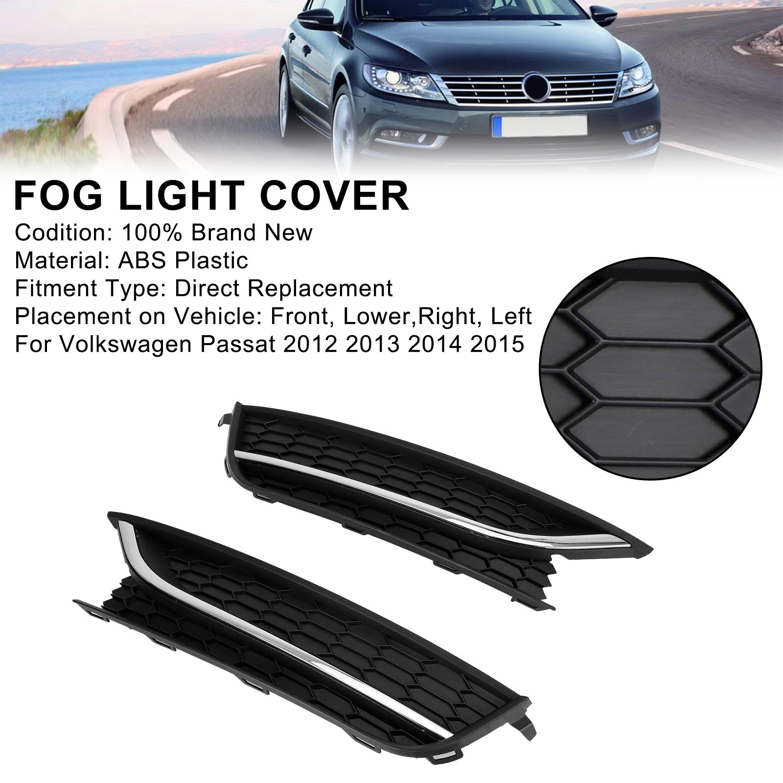 PALASER 2012-2015 Vw Passat 2PCS Front Driving Fog Light Cover Black/chrome - Image 7