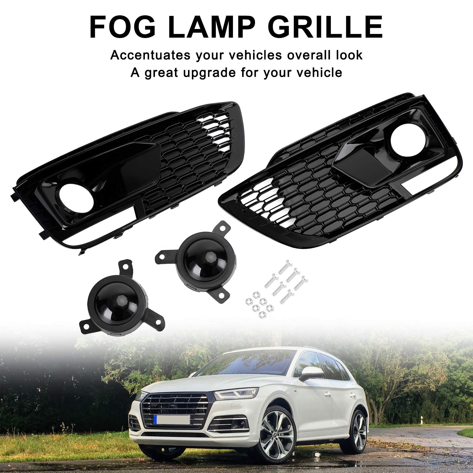 PALASER 2018-20 RSQ5 Audi Q5 SQ5 Suv Black Front Honeycomb Fog Lamp Grilles Cover - Image 2