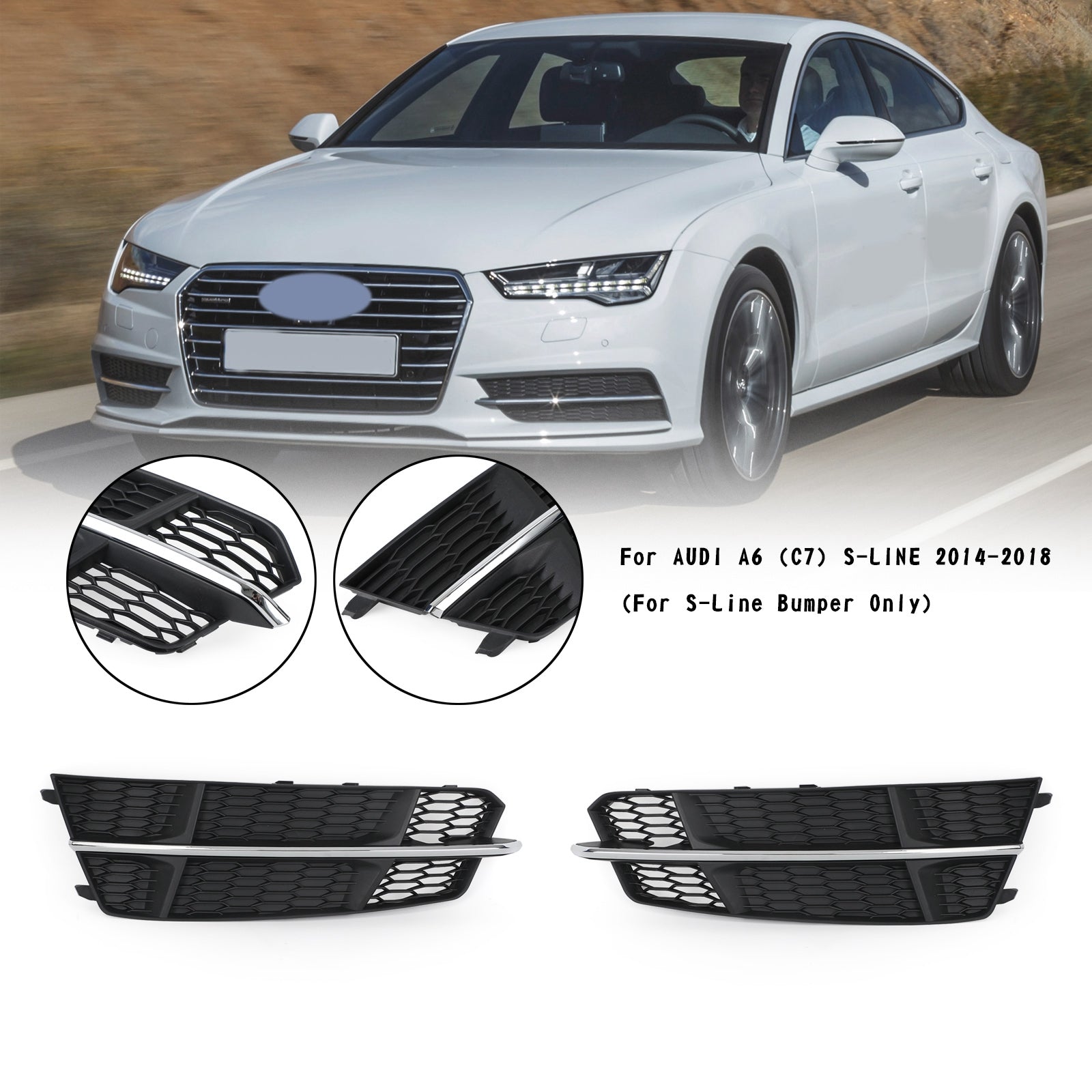 PALASER 2016-2018 Audi A6 C7 S-line Front Bumper Lower Grille Grill Black Chrome - Image 14