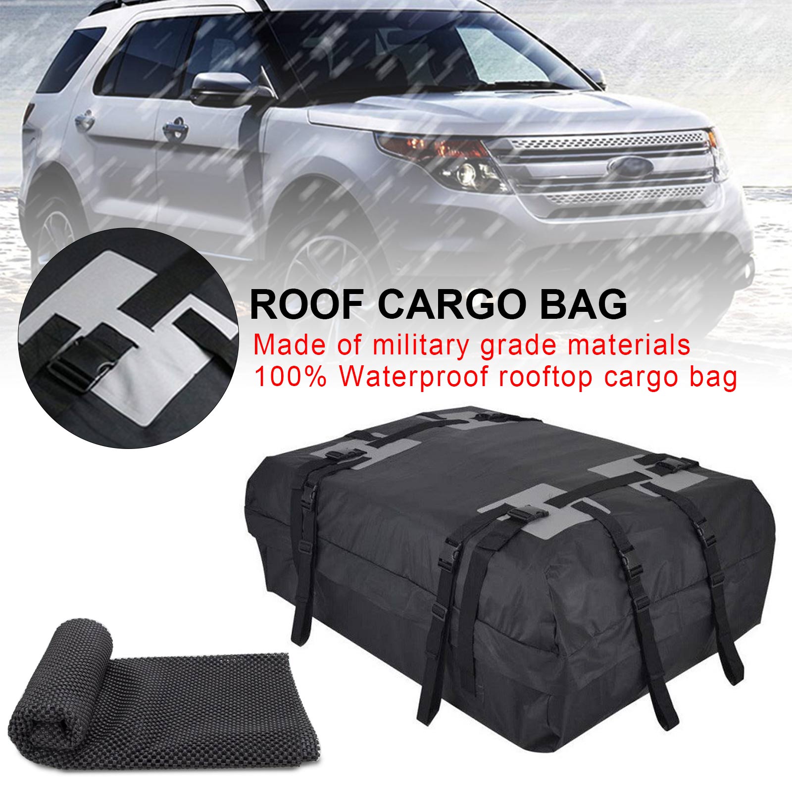PALASER Waterproof Car Roof Top Rack Carrier Cargo Bag Luggage Cube Bag W/ Non-slip Mat - Image 2