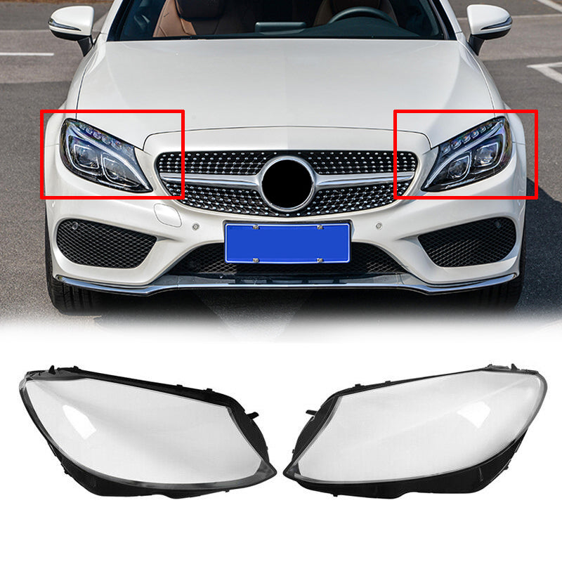PALASER 15-18 Benz W205 C180 C200 C300 Left+right Side Headlight Cover Headlamp Lens Lenses