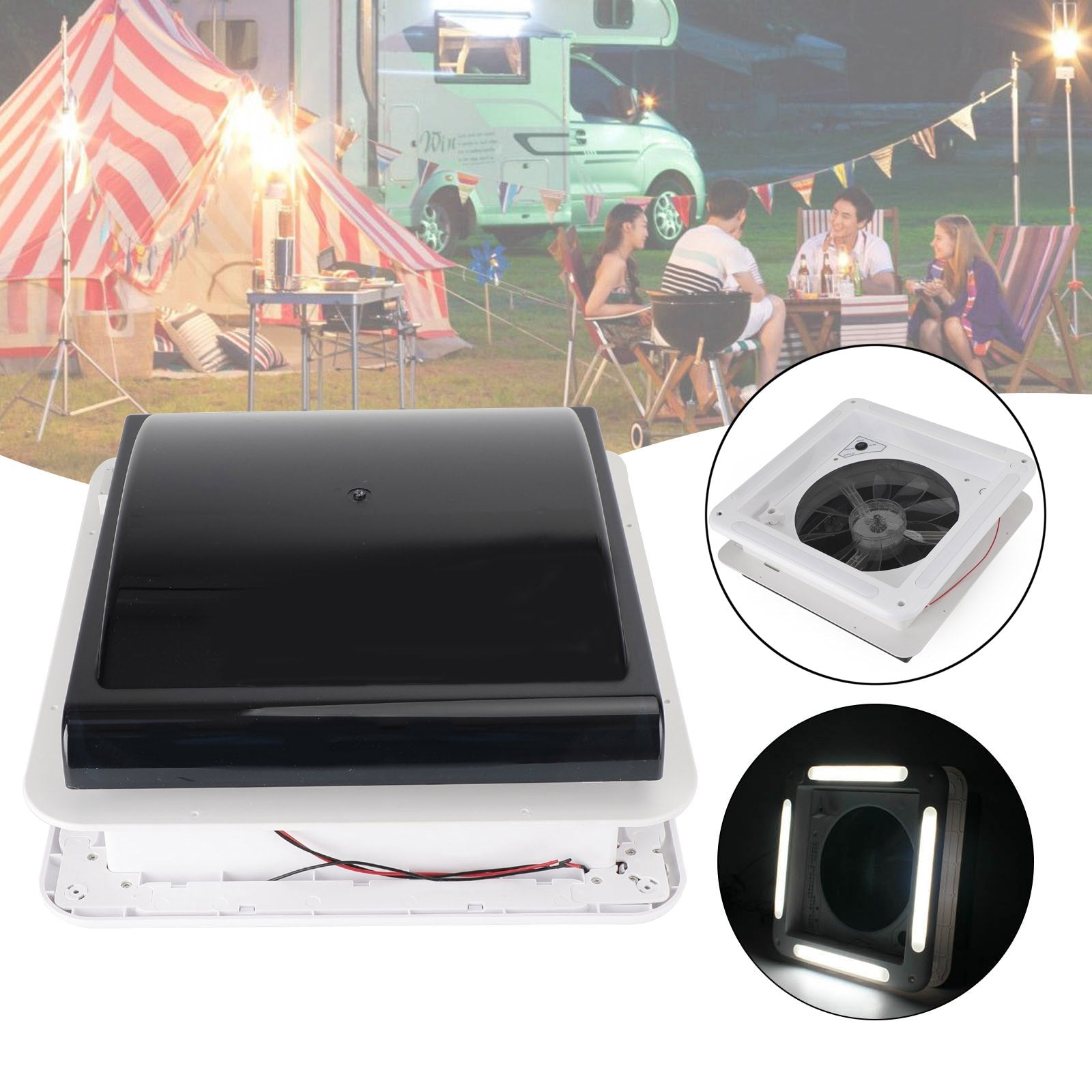 PALASER 14" Rv Caravan Roof Vent Manual Rv Camper Fan 12V Skylight With LED Light - Image 5