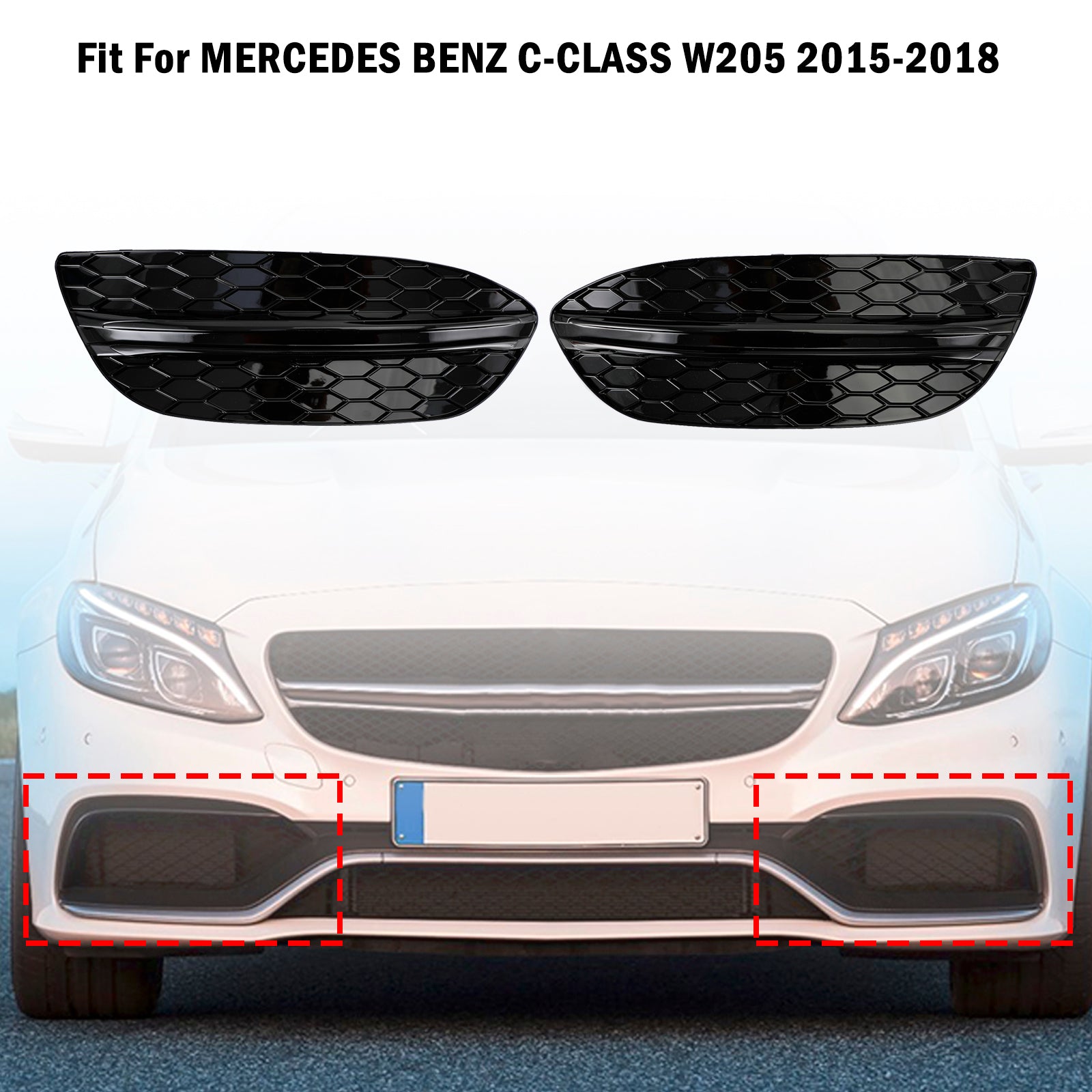 PALASER 2015-2018 Benz C-class W205 Base Sedan 2PCS Front Fog Light Cover - Image 3