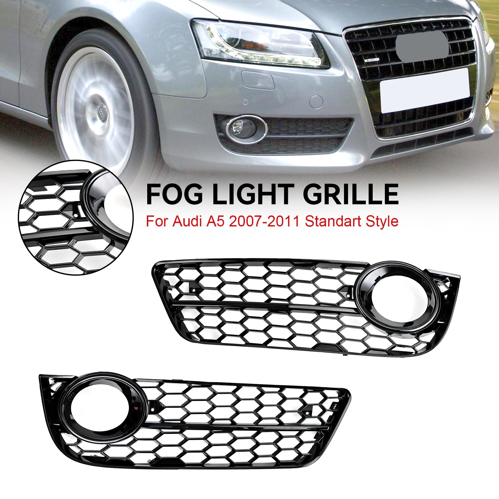 PALASER 2007-2011 Audi A5 Standart Style Pair Honeycomb Front Fog Lamp Cover Grill 1522024 - Image 6