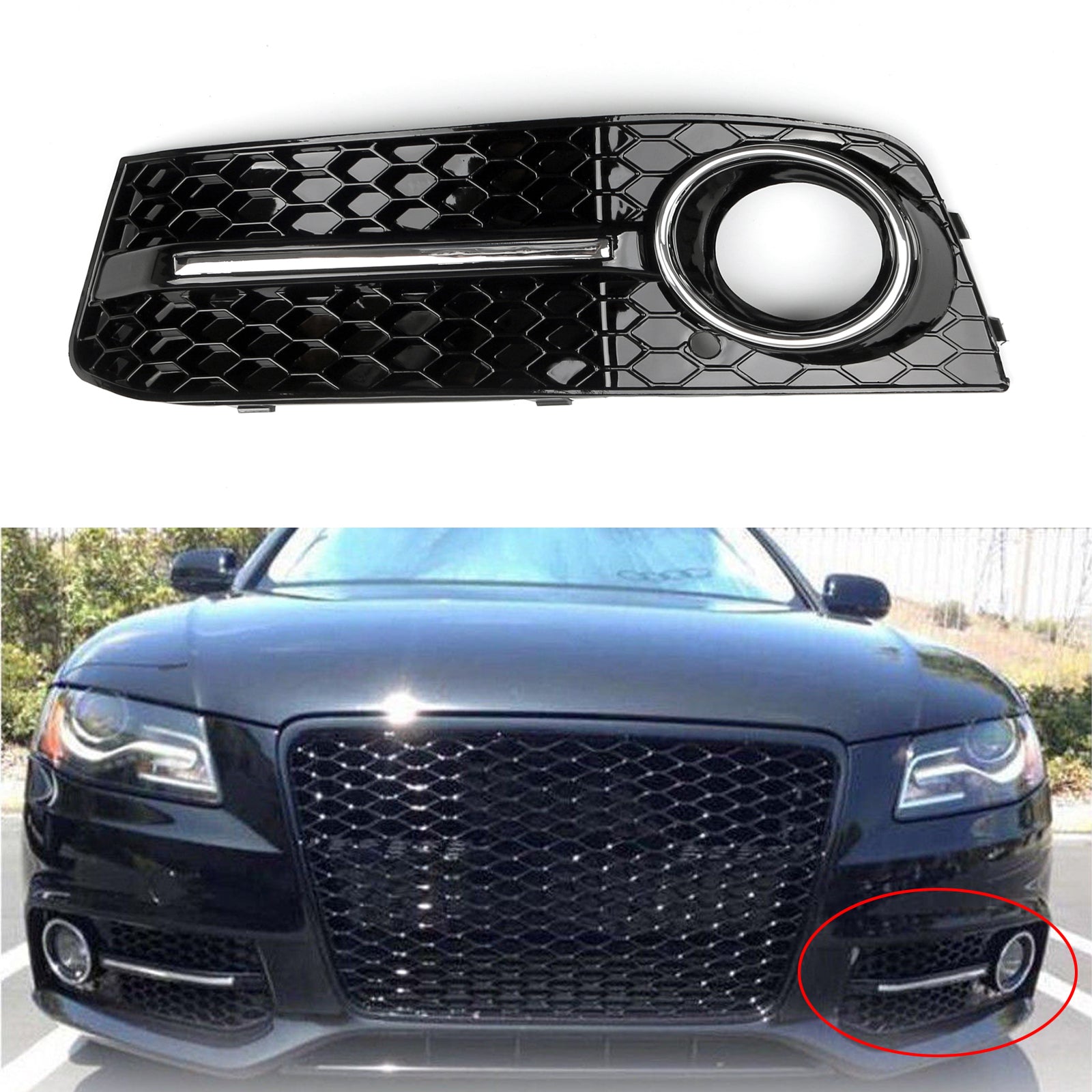PALASER 2009-2012 Audi A4 B8 LH Left Fog Light Grille Honeycomb Grill Front Grille