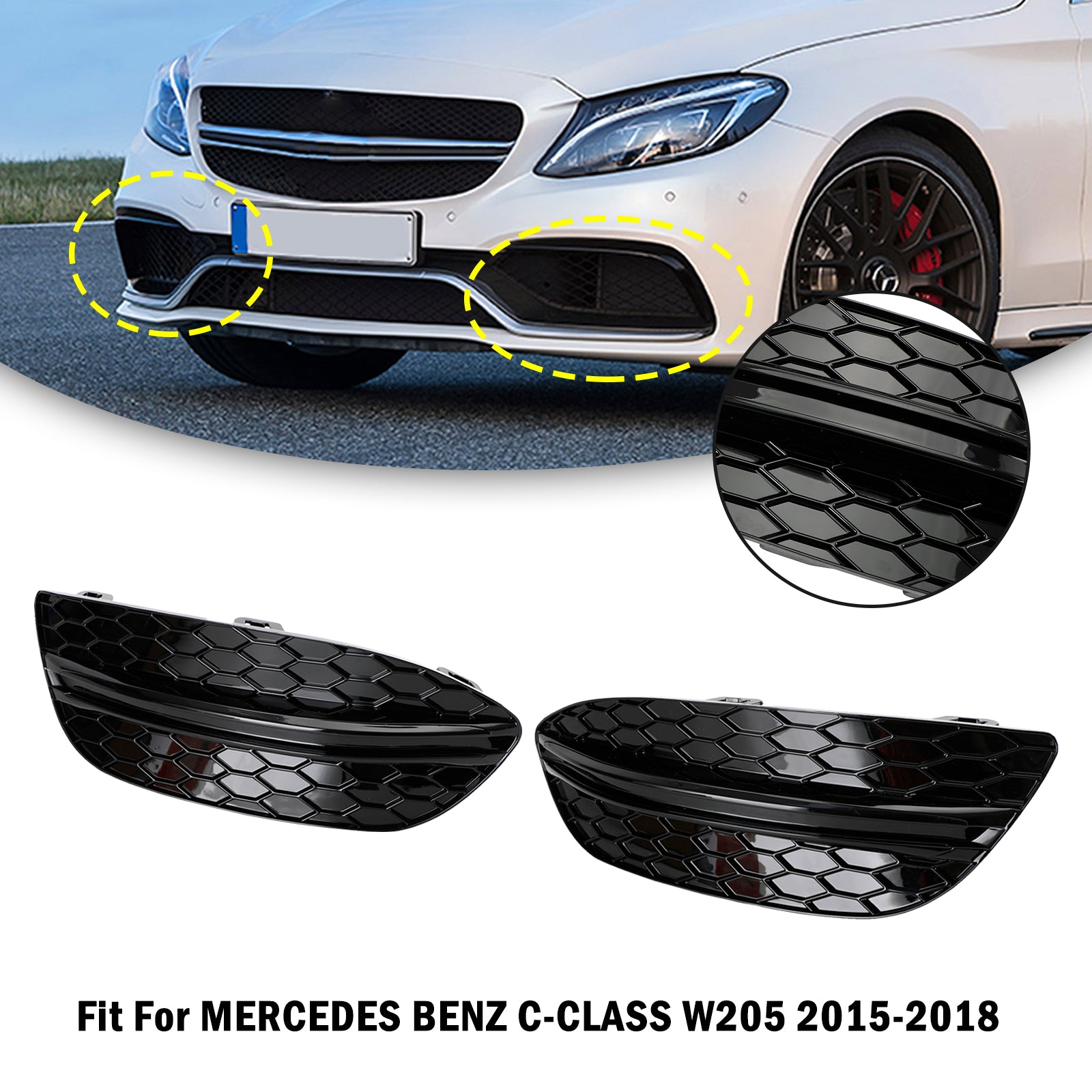 PALASER 2015-2018 Benz C-class W205 Base Sedan 2PCS Front Fog Light Cover - Image 5