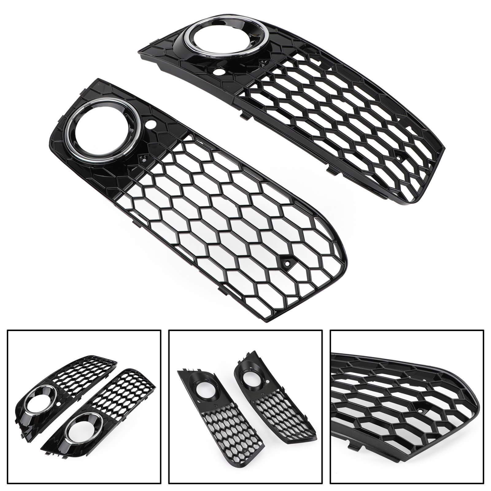 PALASER Pair Honeycomb Mesh Fog Light Open Vent Grill Intake Fit 2009-2012 Audi A4 B8 - Image 9