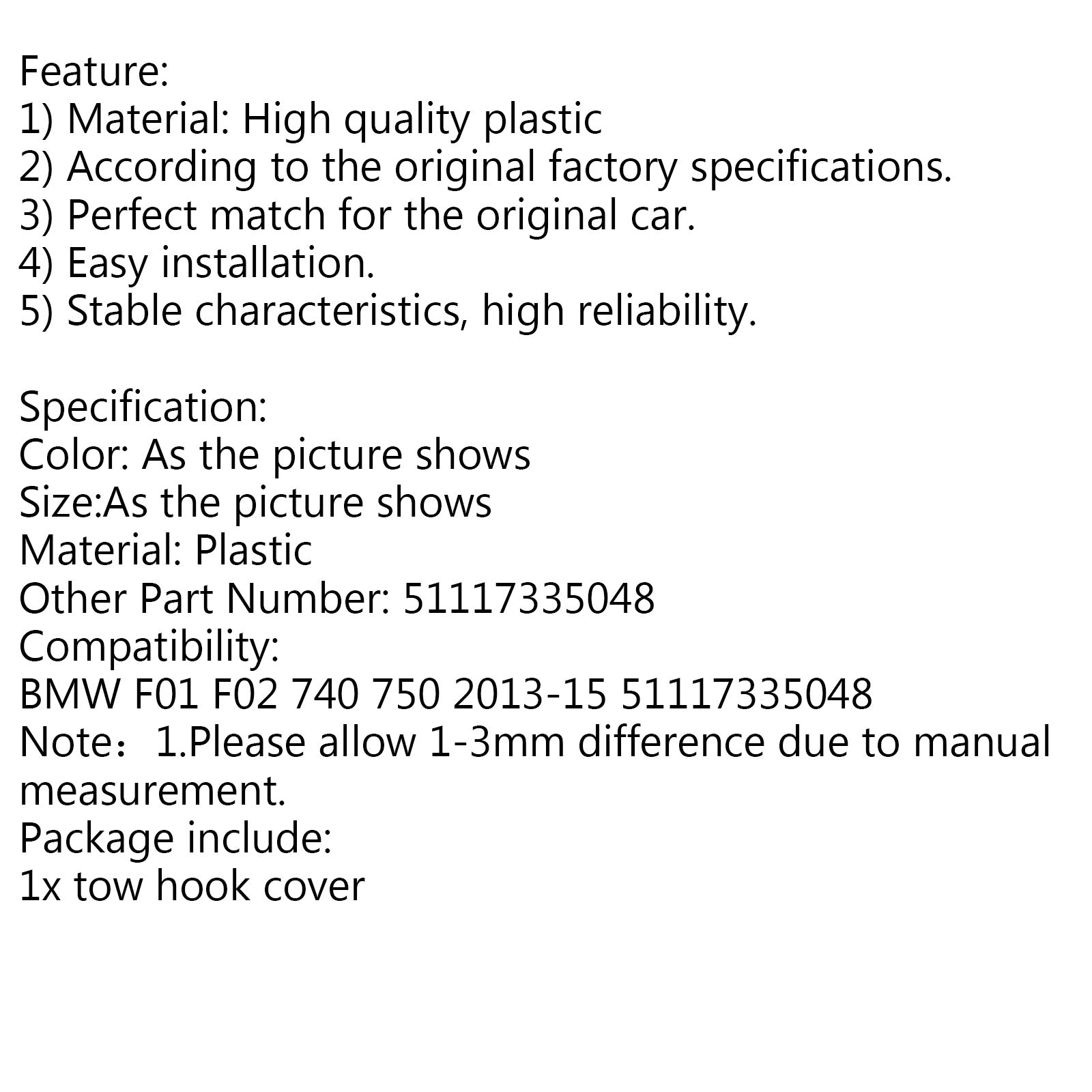 PALASER BMW F02 Lci Front Bumper Tow Hook Cover Cap 51117335048 - Image 13