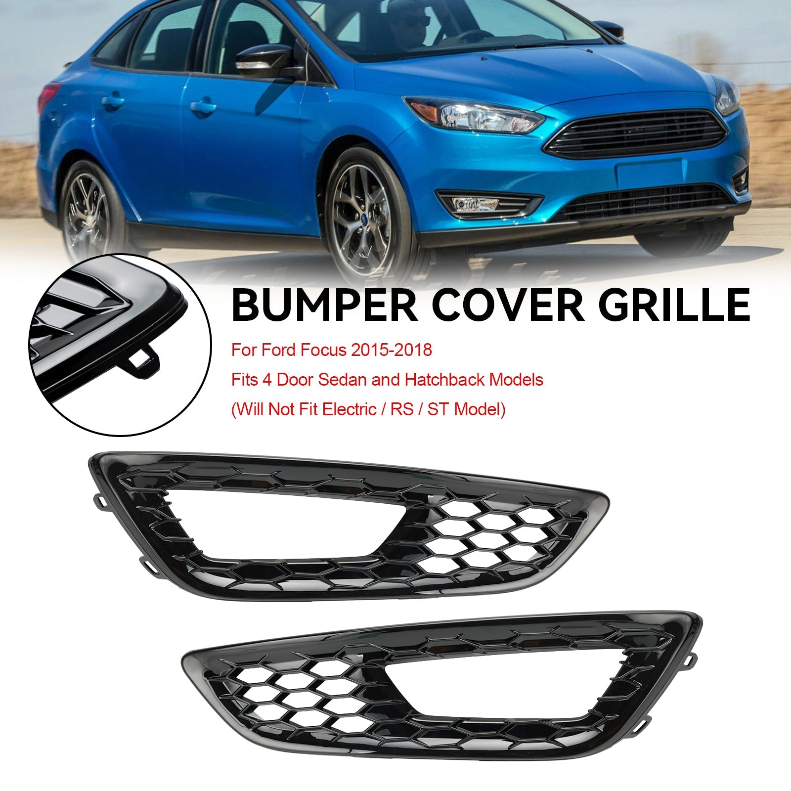 PALASER 2015-2018 Ford Focus 2PCS Front Bumper Fog Light Lamp Cover Bezel Grille F1EZ15266D F1EZ15266G - Image 6