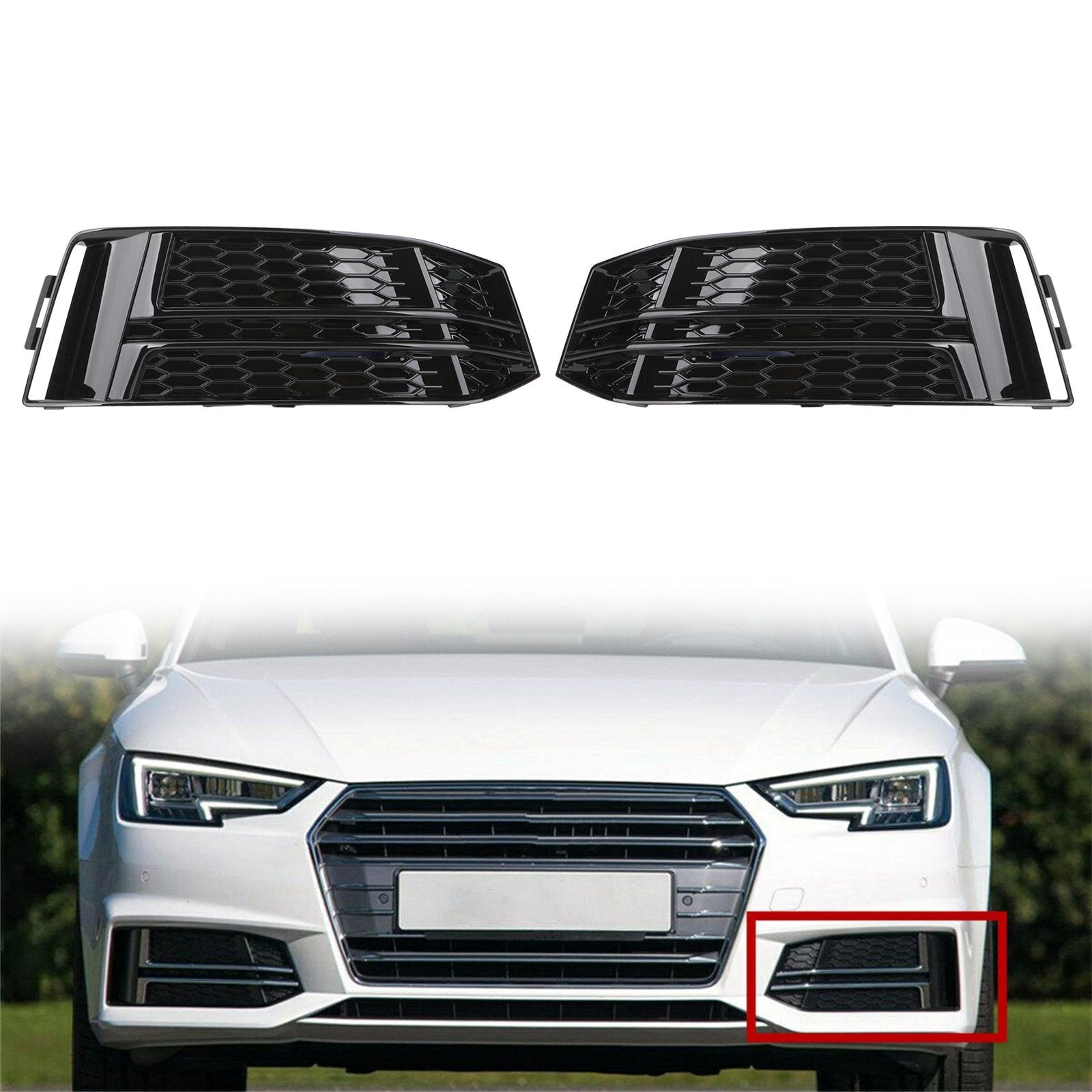 PALASER 2016-2018 Audi A4 B9 S-line Black Front Fog Light Cover Bumper Grill - Image 2