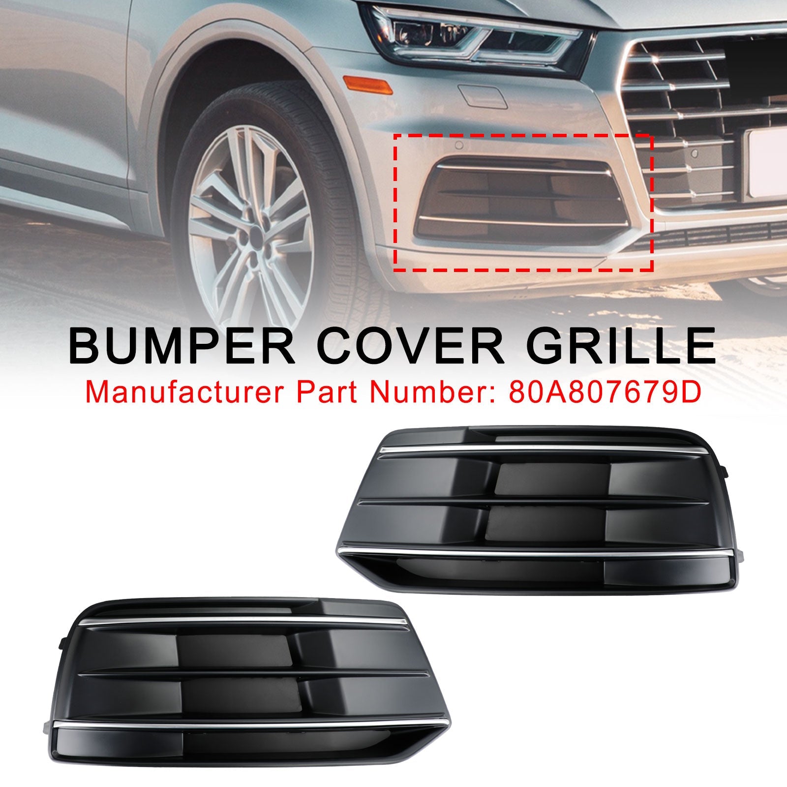 PALASER 2018-2022 Audi Q5 Standard Version 2PCS Black/chrome Front Bumper Cover Grille Bezel Insert - Image 5
