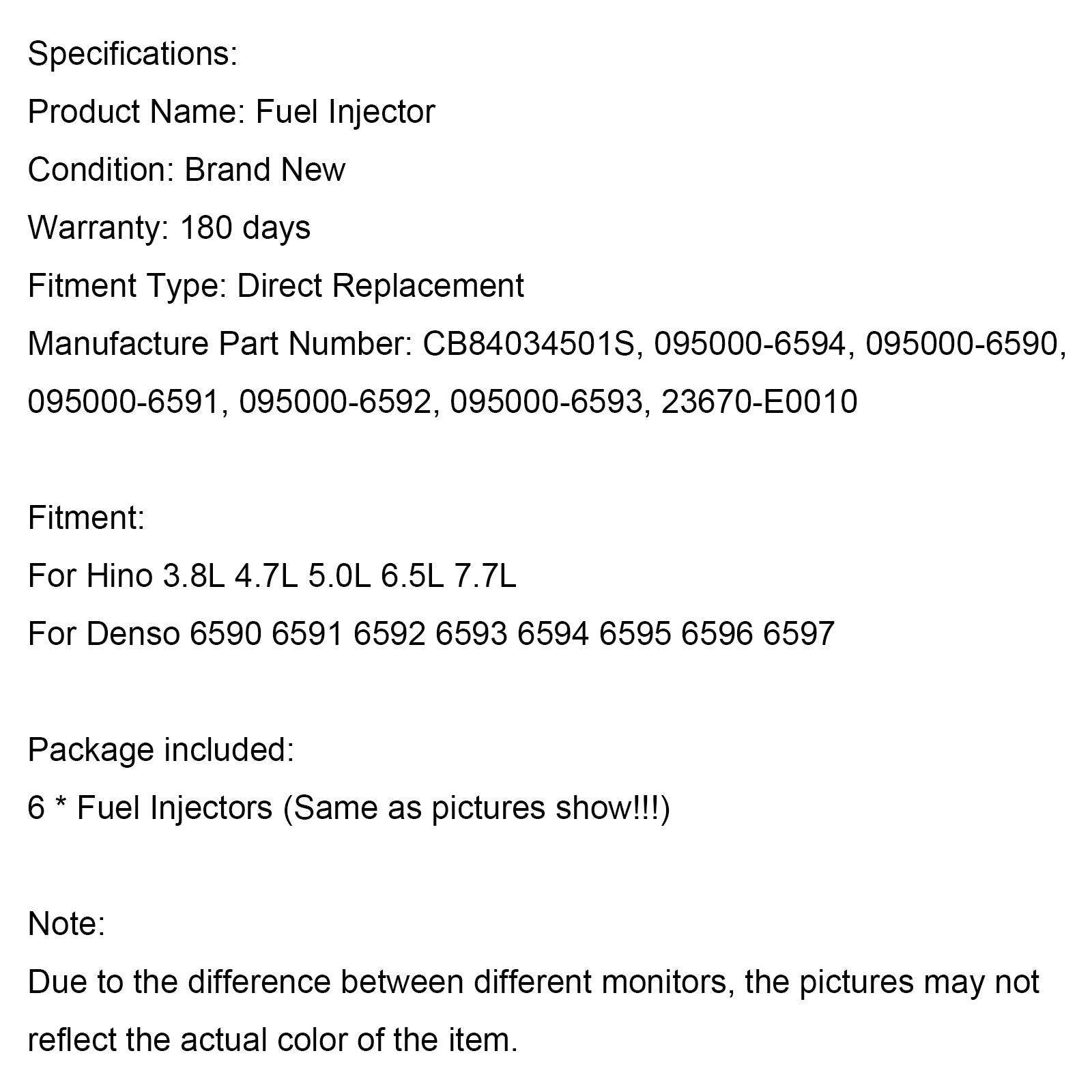 PALASER Hino 3.8L 4.7L 5.0L 6.5L 7.7L 6PCS Fuel Injectors 095000-6593 CB84034501S 095000-6594 - Image 12