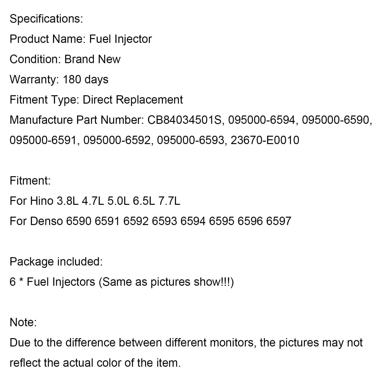 PALASER Denso 6590 6591 6592 6593 6594 6595 6596 6597 6PCS Fuel Injectors 095000-6593 CB84034501S 095000-6594 - Image 12