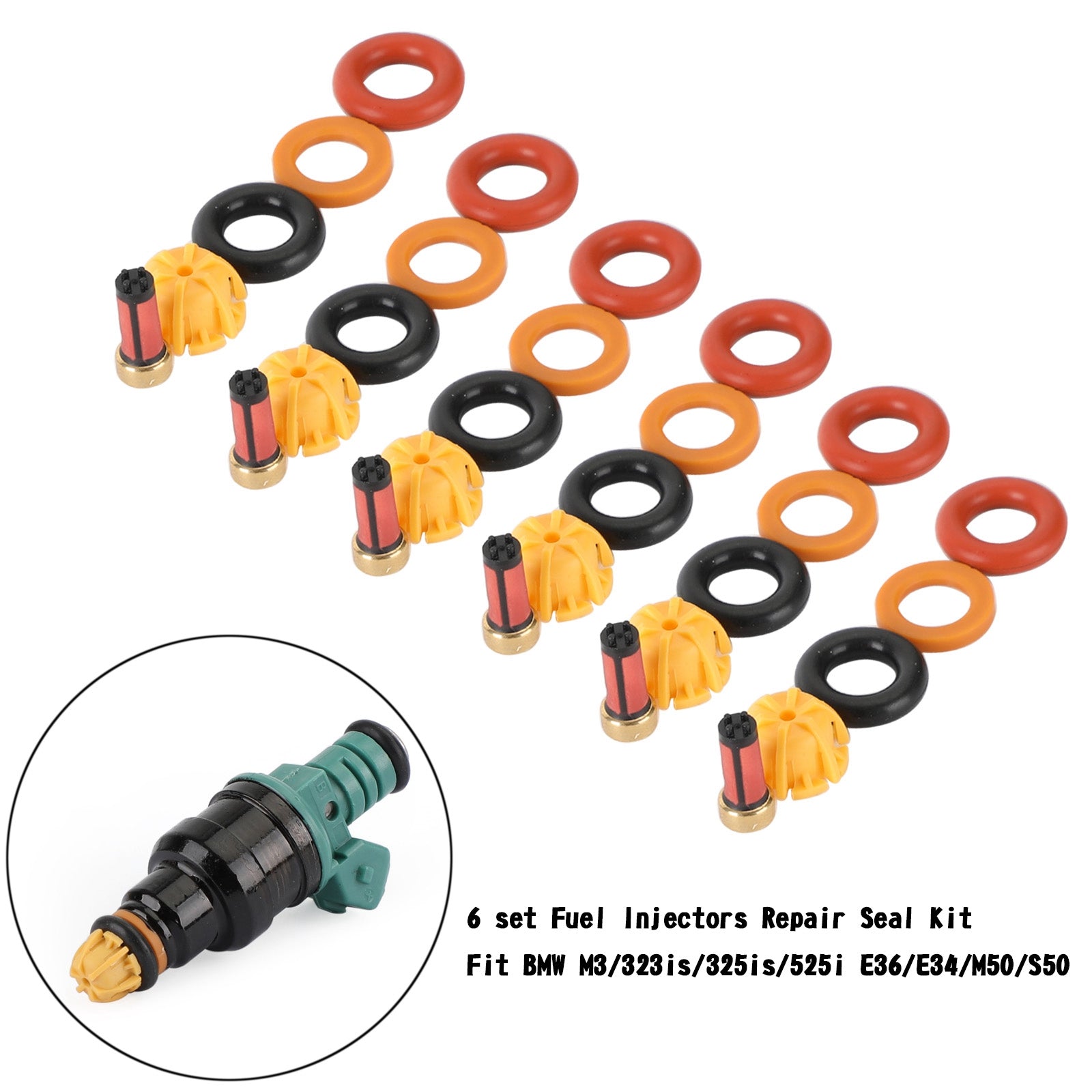 PALASER 1995 BMW M3 6 Set Fuel Injectors Repair Seal Kit 0280150415 - Image 5