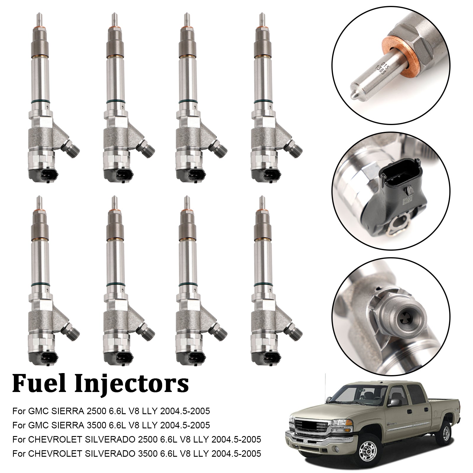 PALASER 2004.5-2005 GMC Sierra 2500/3500 6.6L V8 Lly 8PCS Fuel Injector 0986435504 97303657 0445120027 - Image 8