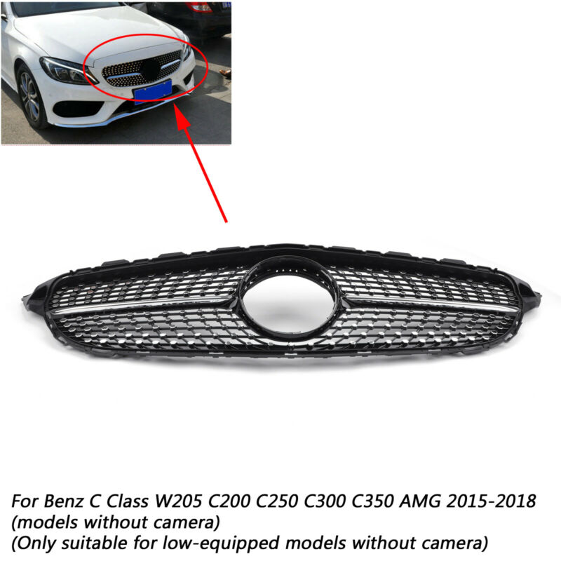PALASER 2015-18 Benz W205 C250 C300 C400 Diamond Grille Front Grill - Image 7