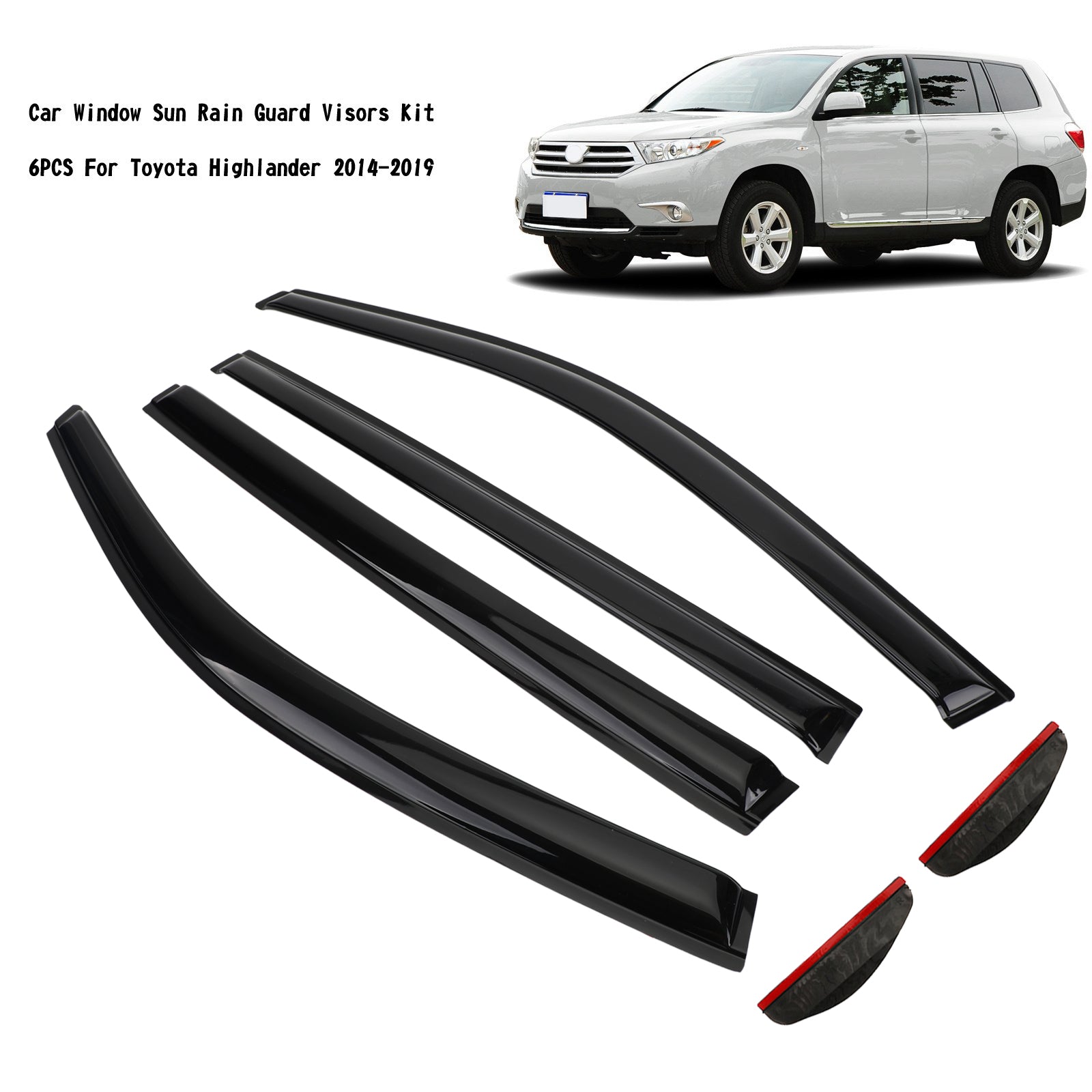 PALASER Car Window Sun Rain Guard Visors Kit 6PCS For Toyota Highlander 2014-2019 - Image 2