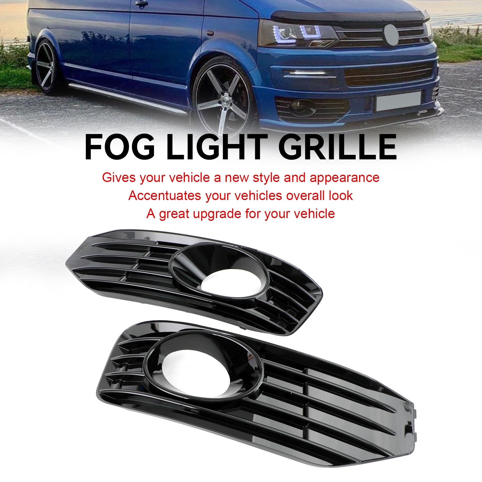 PALASER 2010-15 Vw Transporter Caravelle T5 T5.1 S-line Fog Lamp Light Cover Insert S-line Grill Gloss Black - Image 3