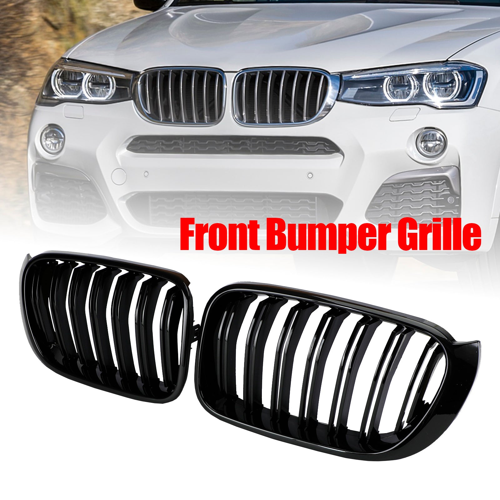 PALASER 2014-2017 BMW X3 F25 X4 F26 Gloss Black Front Bumper Kidney Grille Grill - Image 7