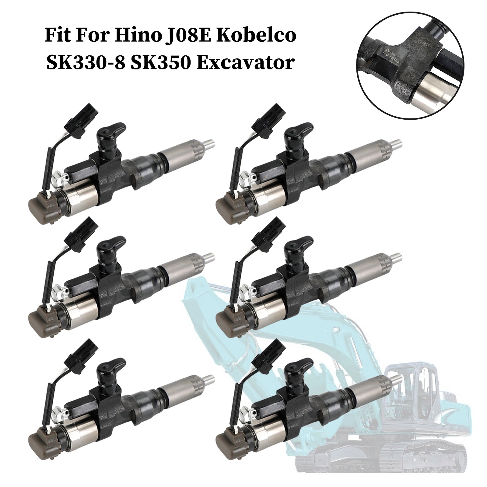 PALASER 6PCS Fuel Injectors 095000-6593 Fit Hino J08E Kobelco 1984-2018 3.8 4.7 Diesel - Image 9