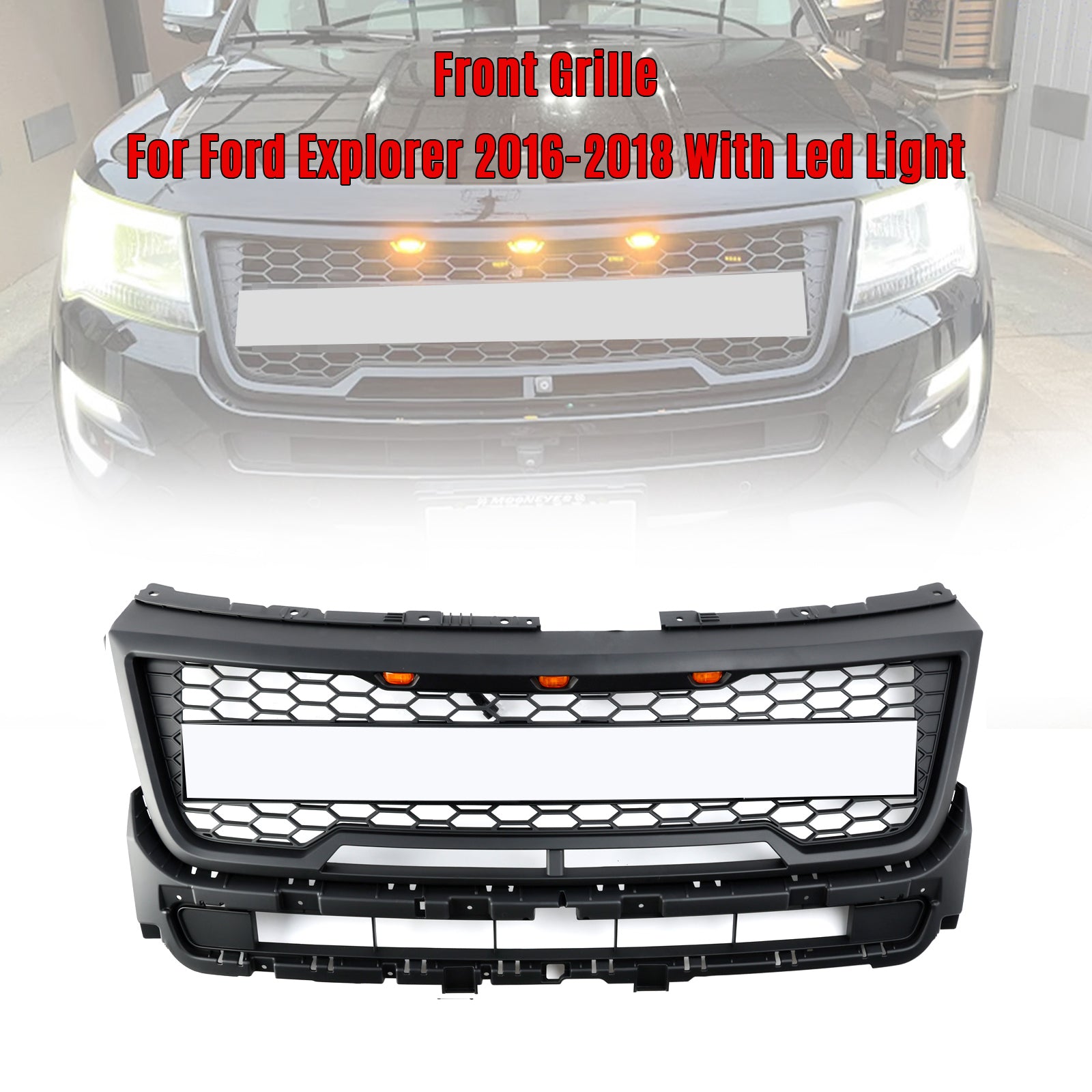 PALASER 16-17 Explorer Bumper Ford Grill With Lights Front Upper Grille Replacement